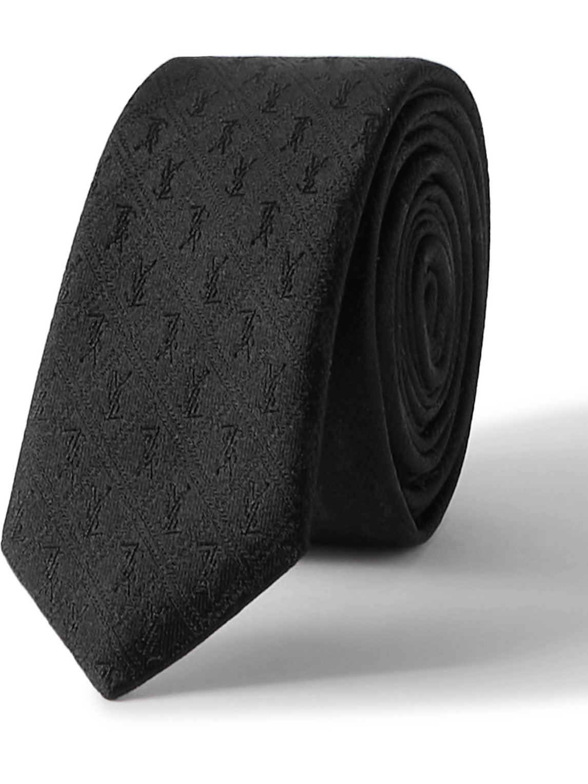 Saint Laurent 4cm Logo-jacquard Silk Tie In Black
