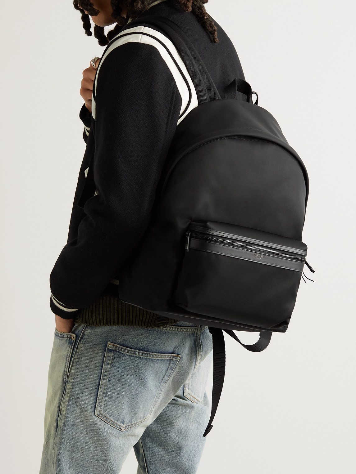 Shop Saint Laurent Leather-trimmed Shell Backpack In Black