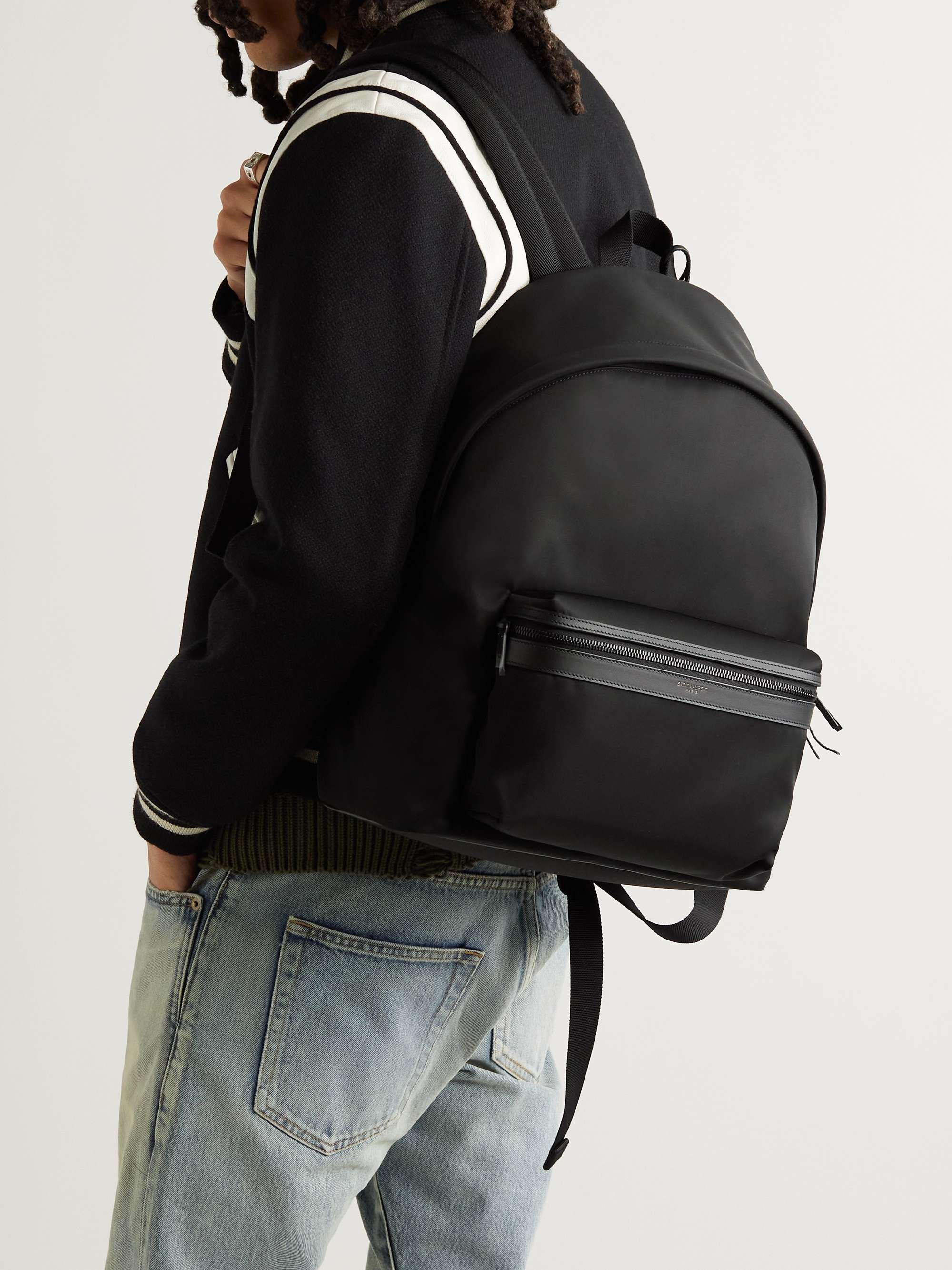 SAINT LAURENT Leather-Trimmed Shell Backpack