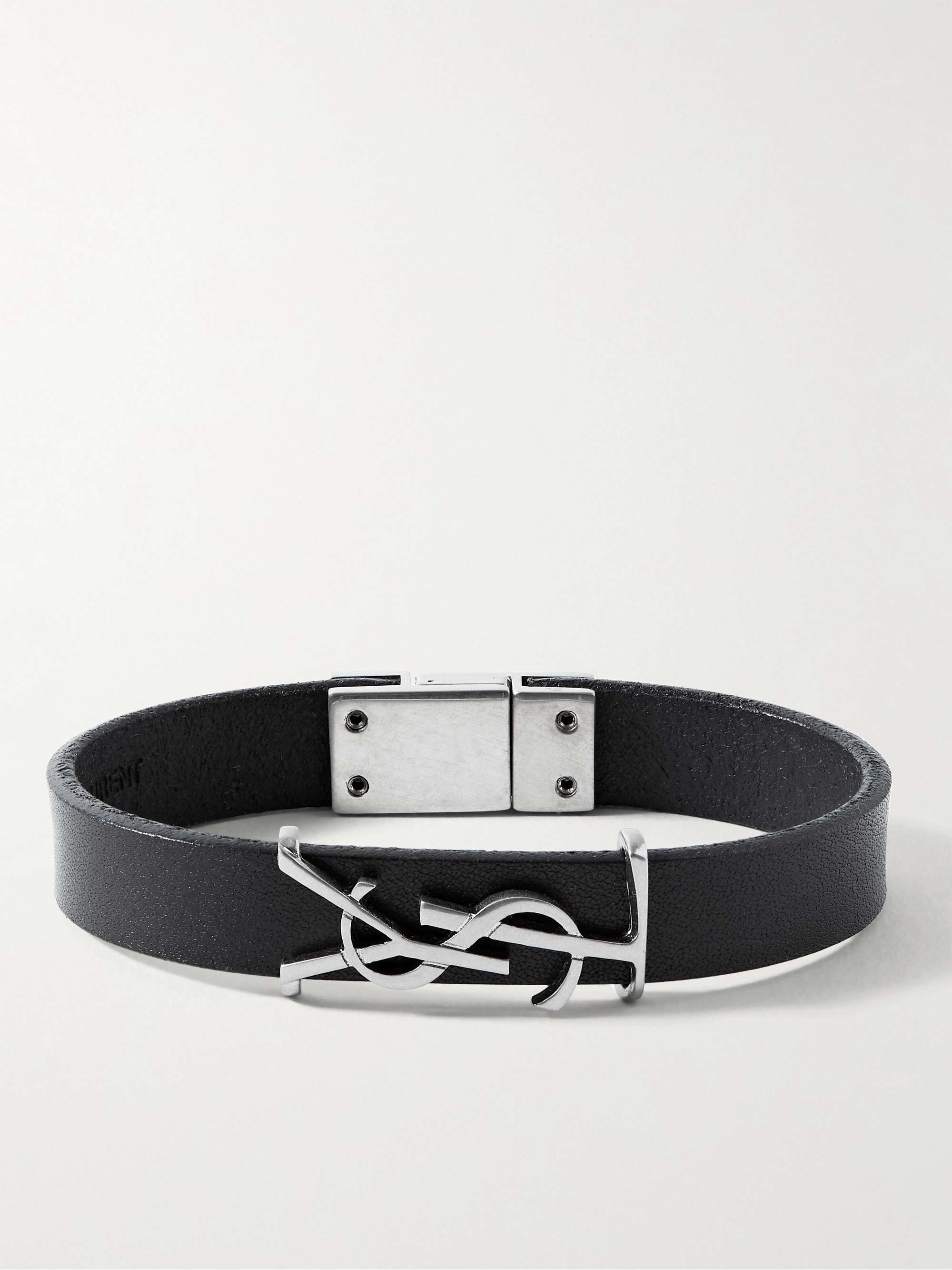 Saint Laurent Men's Logo-Embellished Croc-Effect Leather Belt