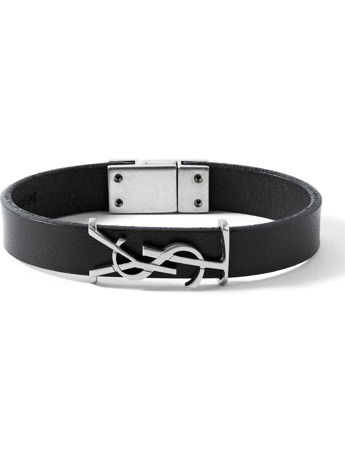 Saint Laurent Opyum Leather And Silver-tone Bracelet In Black
