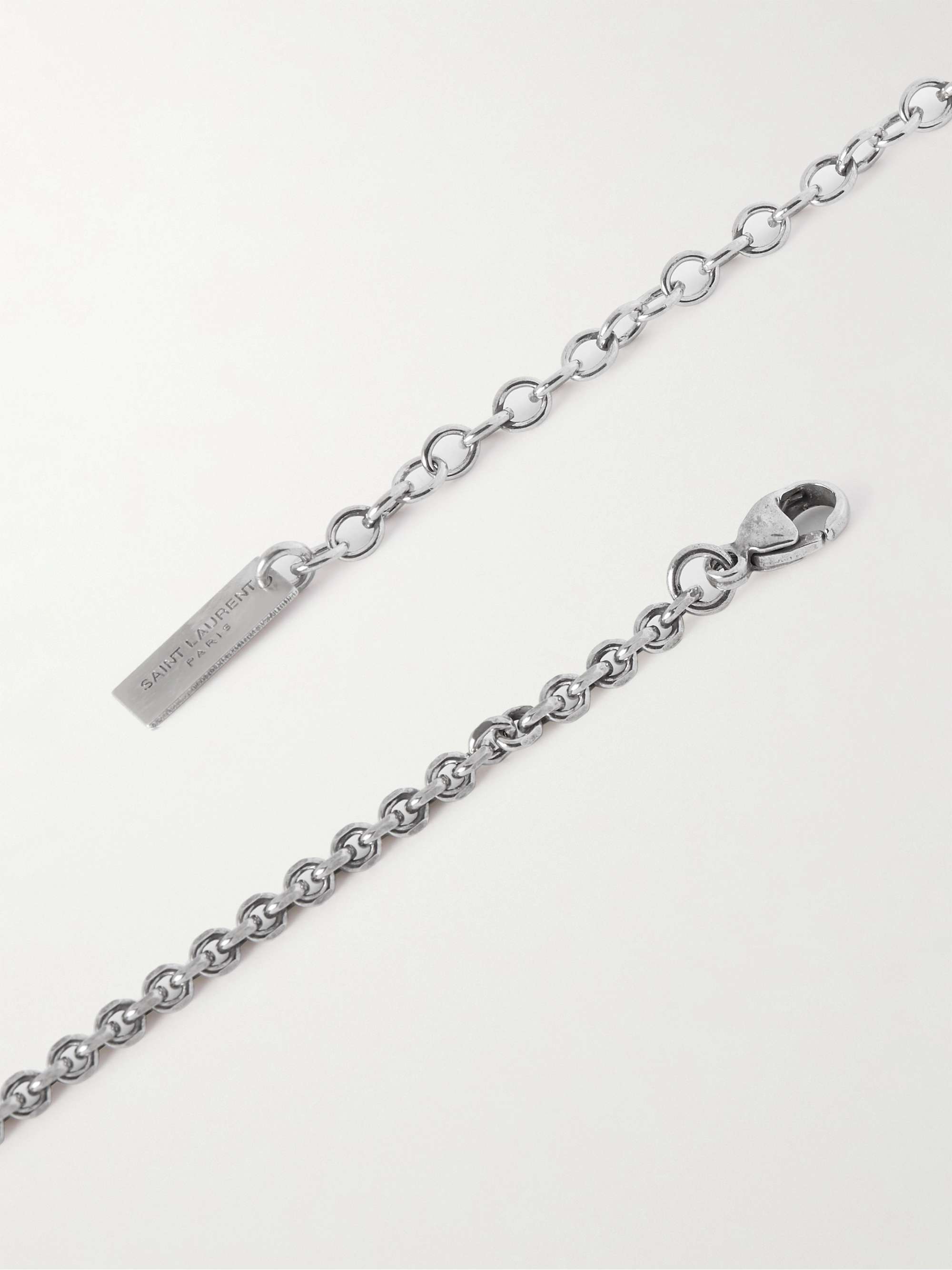 SAINT LAURENT Logo-Engraved Burnished Silver-Tone Chain Necklace