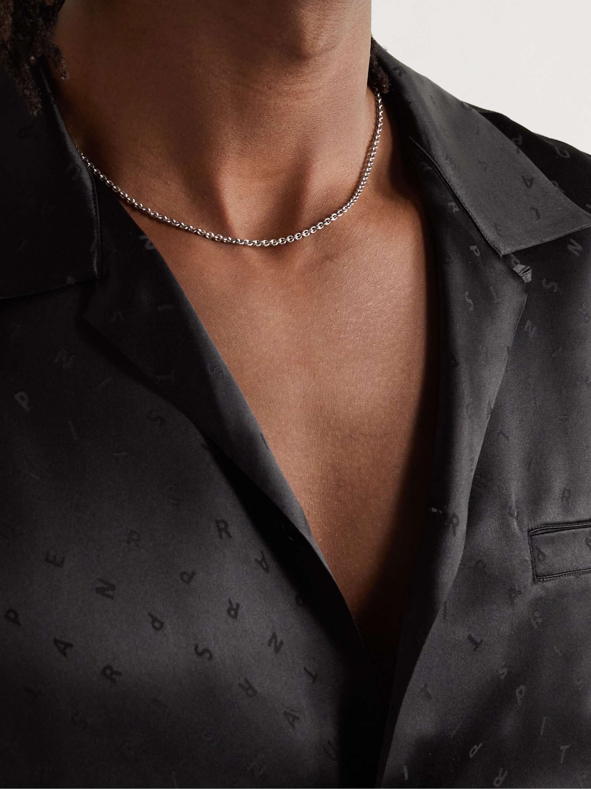SAINT LAURENT Logo-Engraved Burnished Silver-Tone Chain Necklace