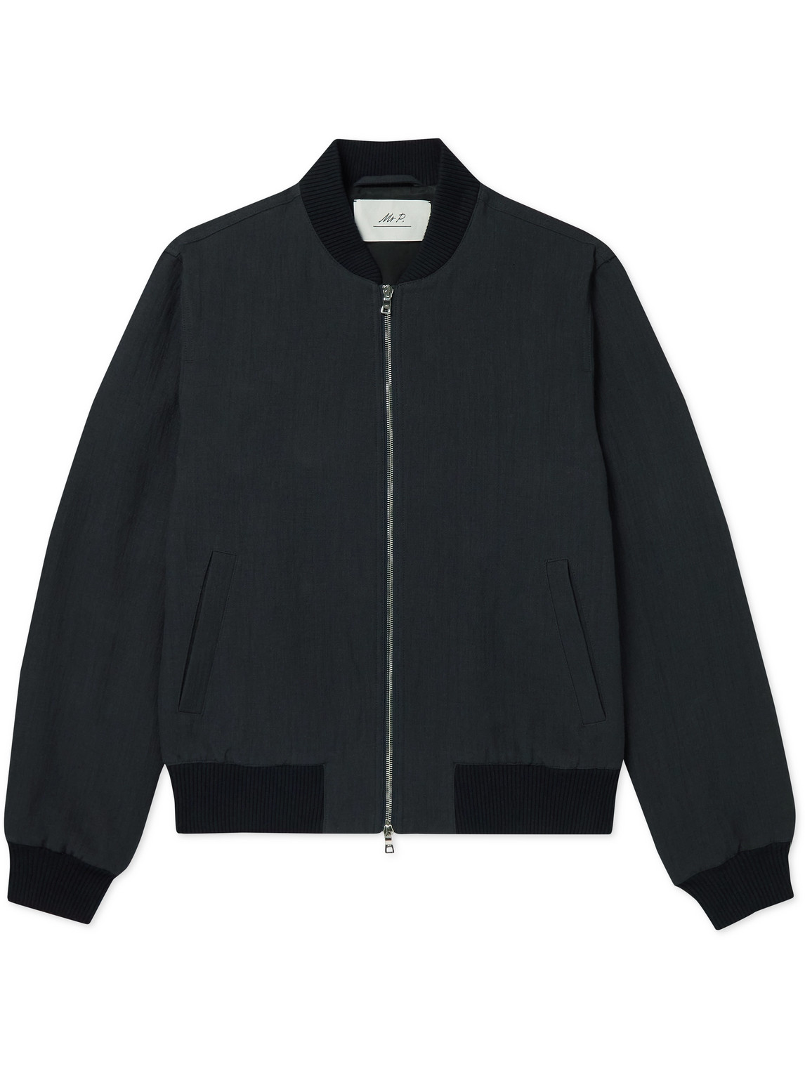 Mr P Textured Cotton And Linen-blend Bomber Jacket In Blue