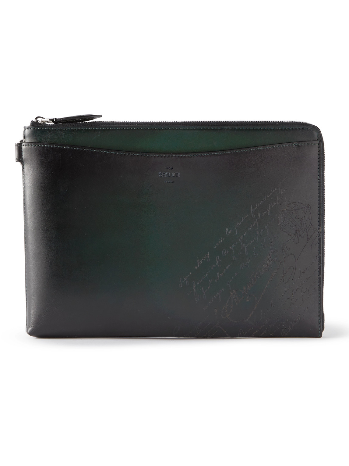 Berluti Two-tone Scritto Leather Document Case In Green