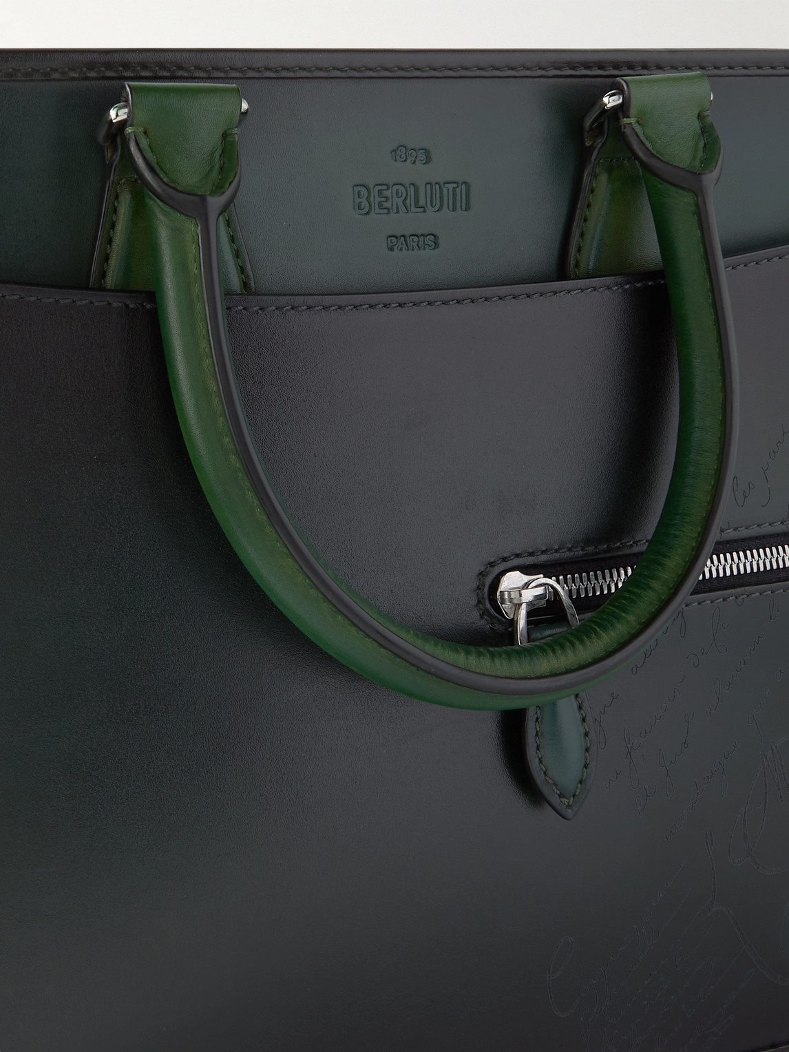 Shop Berluti Two-tone Scritto Leather Briefcase In Green