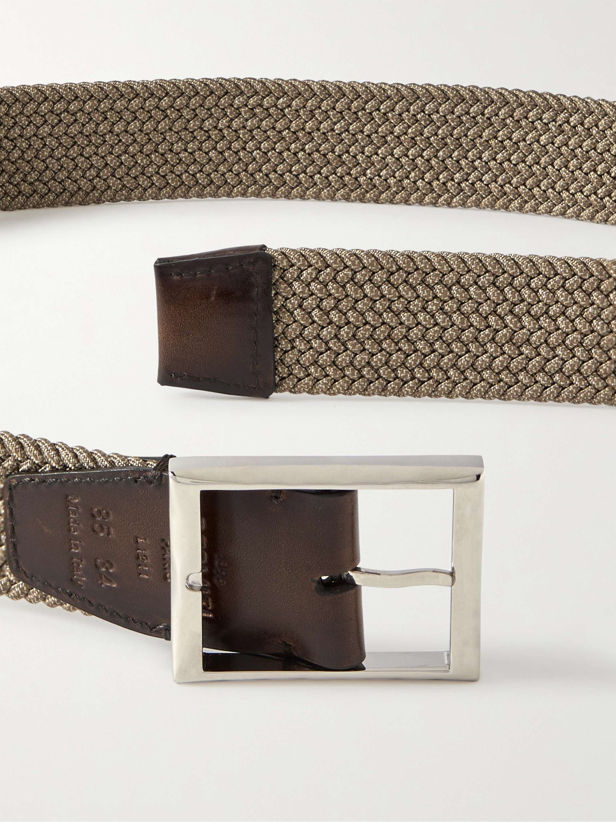 BERLUTI 3.5cm Leather-Trimmed Woven Elastic Belt