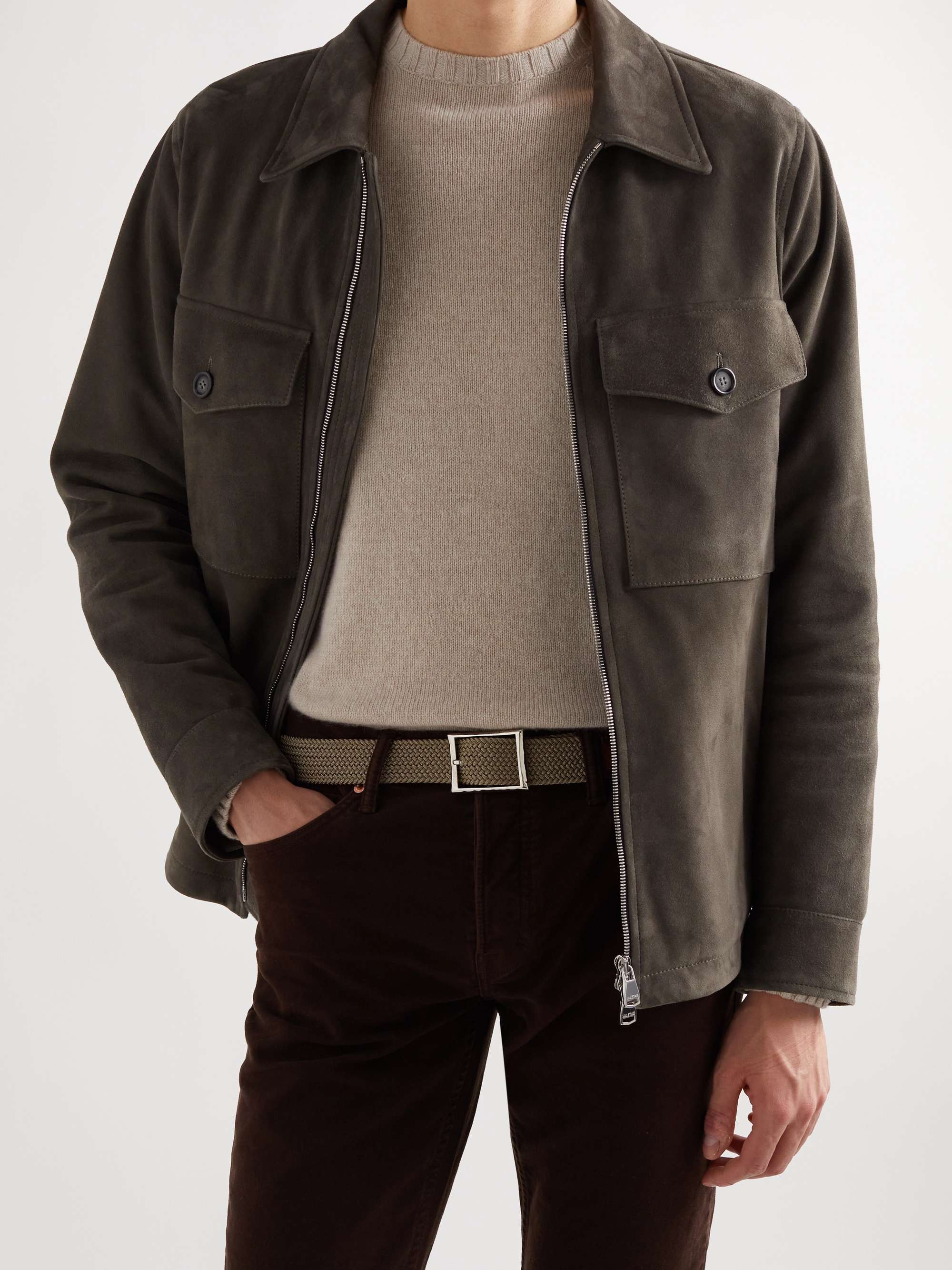 BERLUTI 3.5cm Leather-Trimmed Woven Elastic Belt