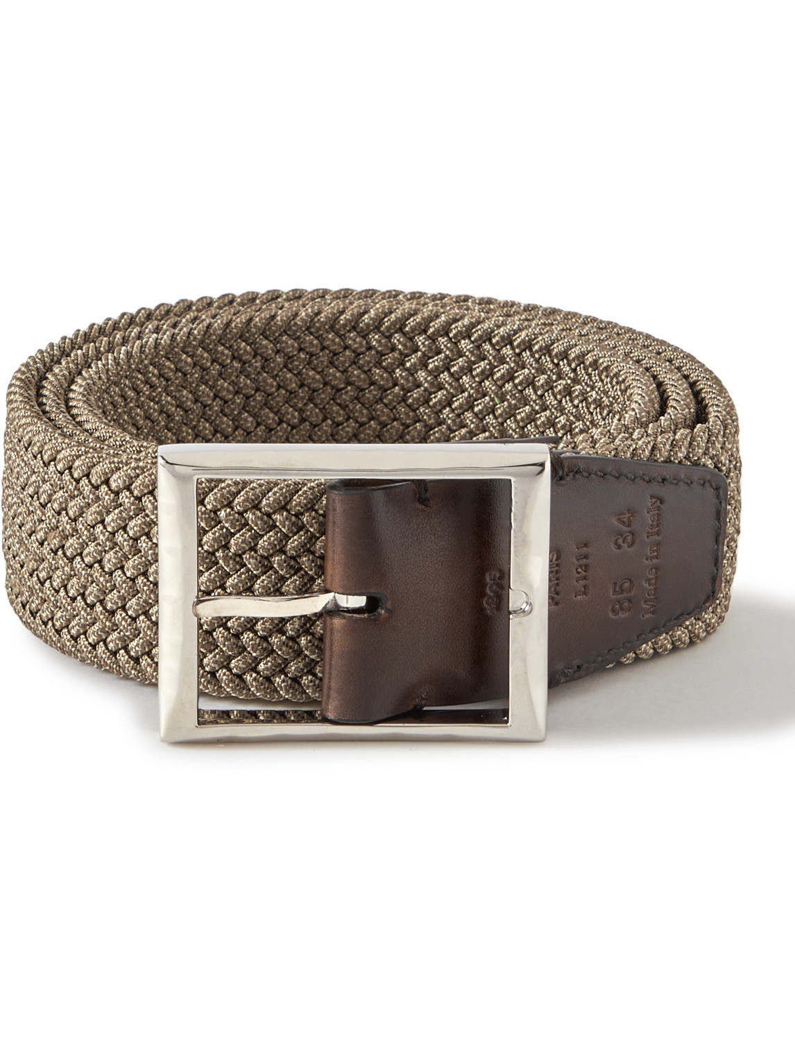 Berluti - 3.5cm Leather-Trimmed Woven Elastic Belt - Men - Neutrals - EU 95