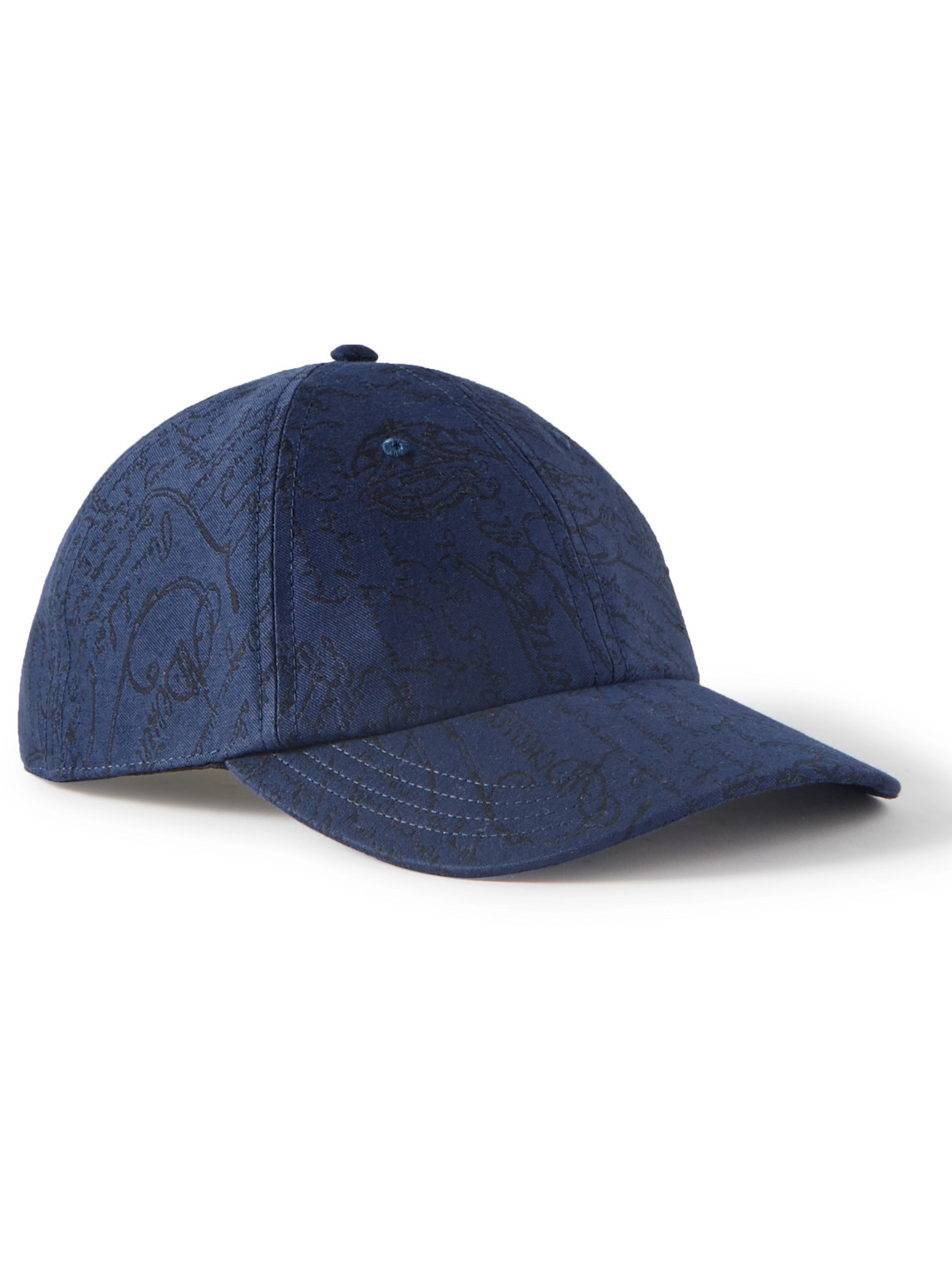 BERLUTI SCRITTO LEATHER-TRIMMED LOGO-JACQUARD COTTON BASEBALL CAP