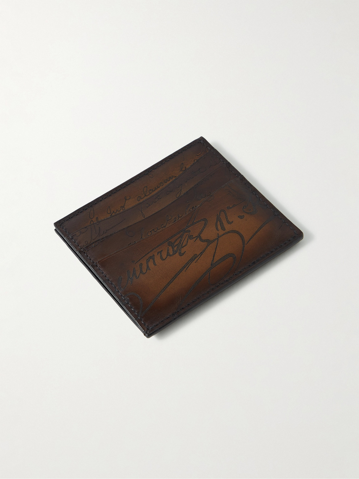 Shop Berluti Bambou Scritto Venezia Leather Cardholder In Brown