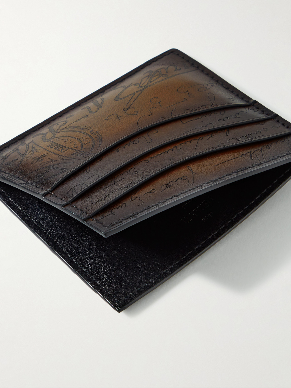 Shop Berluti Bambou Scritto Venezia Leather Cardholder In Brown