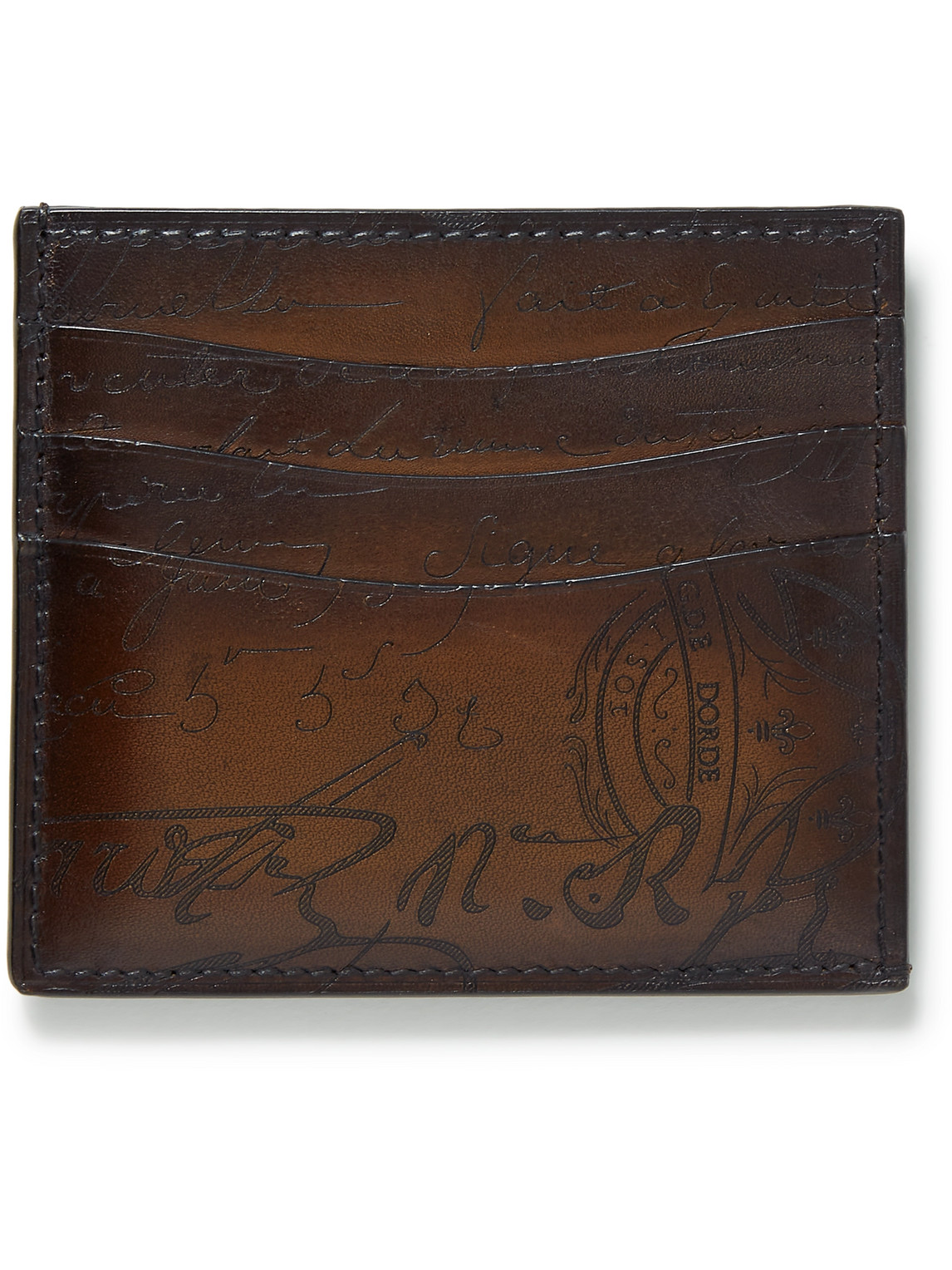 Berluti Bambou Scritto Leather Cardholder In Brown