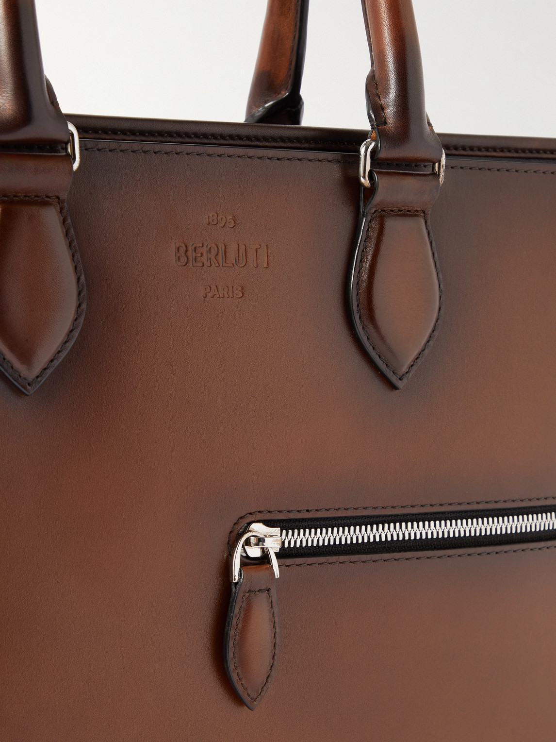 Shop Berluti Scritto Venezia Leather Briefcase In Brown