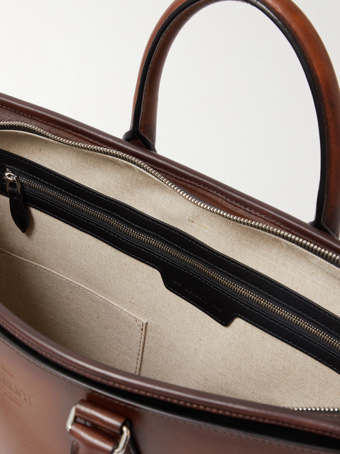 Shop Berluti Scritto Venezia Leather Briefcase In Brown