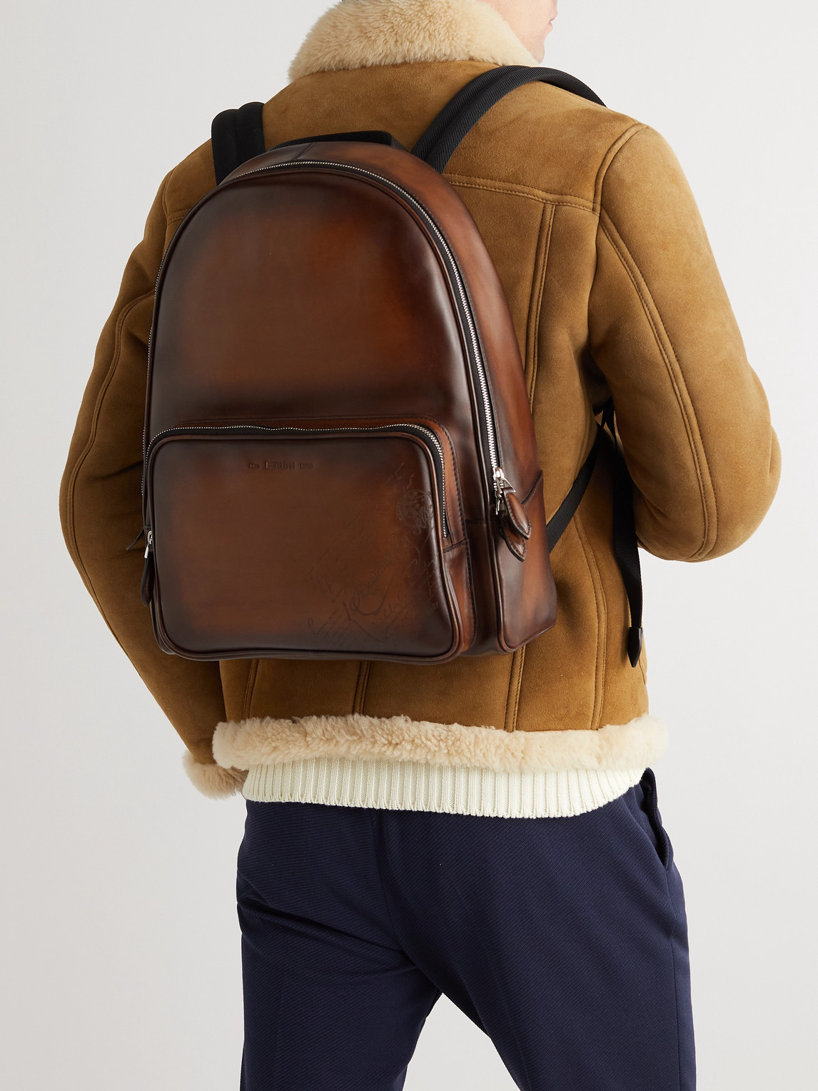 Shop Berluti Scritto Leather Backpack In Brown