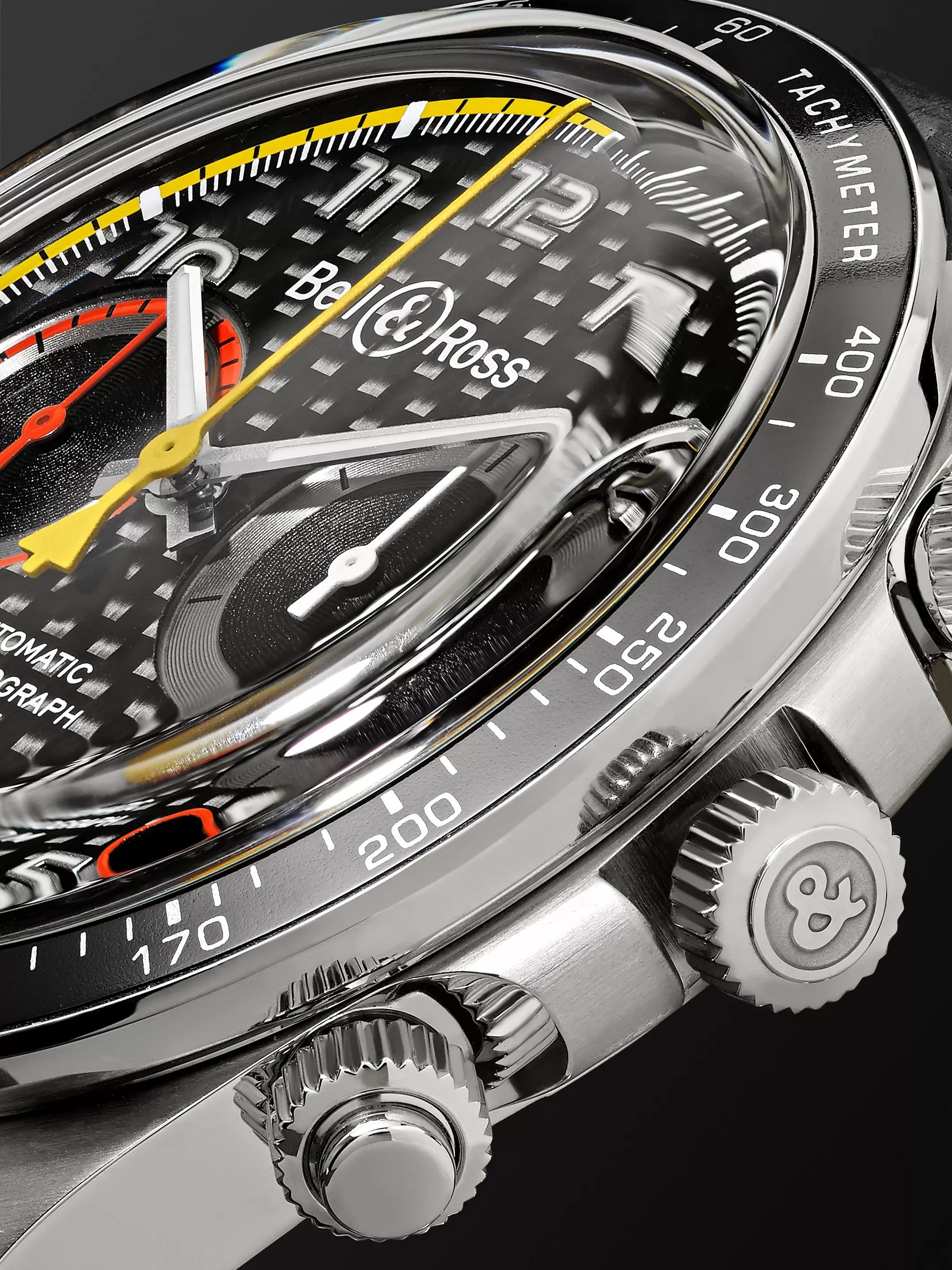 BELL & ROSS BR V2-94 R.S.18 Renault Limited Edition Automatic Chronograph 41mm Stainless Steel and Leather Watch, Ref. No. BR0392-D-BL-BR/SCA