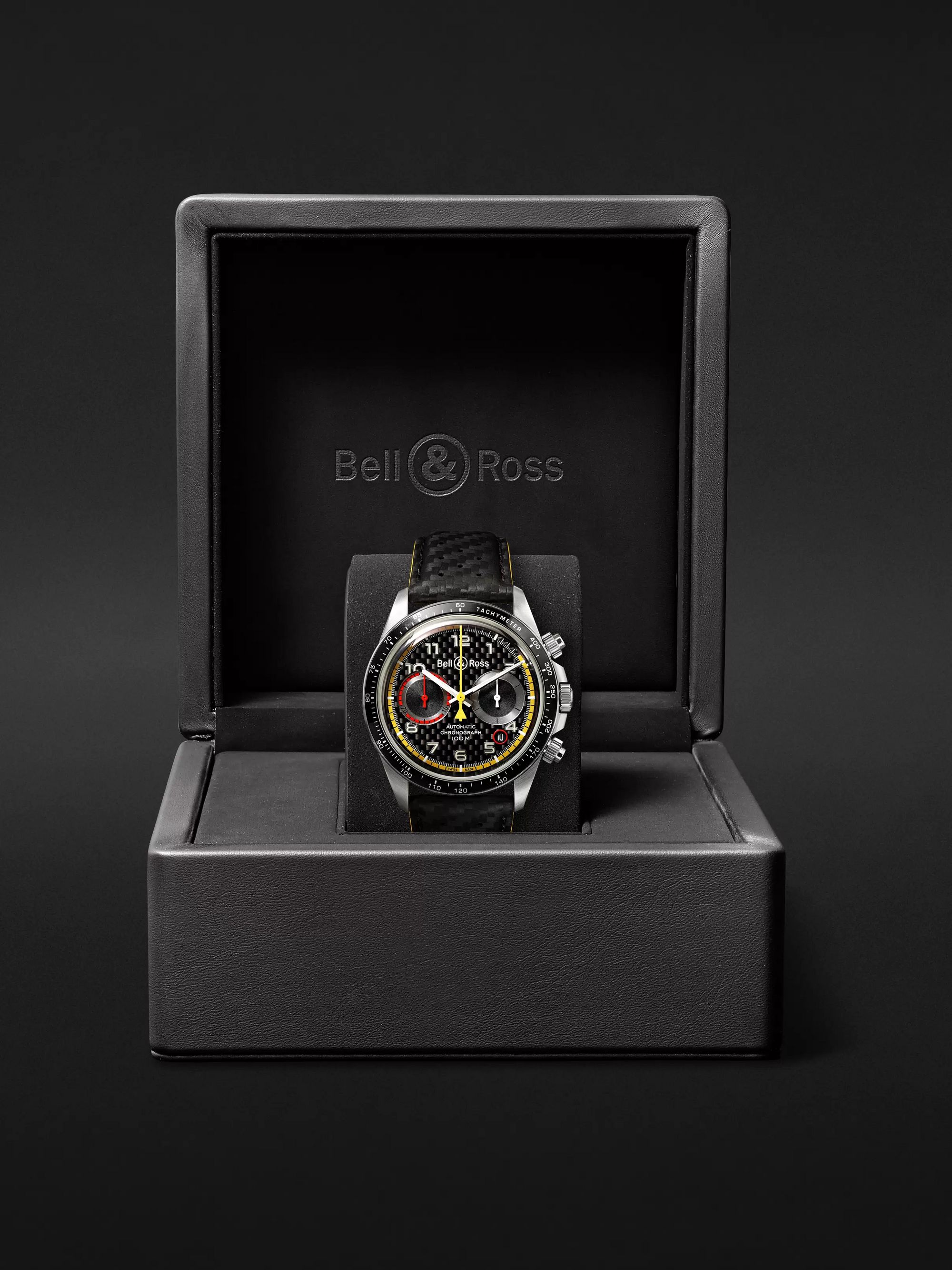 BELL & ROSS BR V2-94 R.S.18 Renault Limited Edition Automatic Chronograph 41mm Stainless Steel and Leather Watch, Ref. No. BR0392-D-BL-BR/SCA