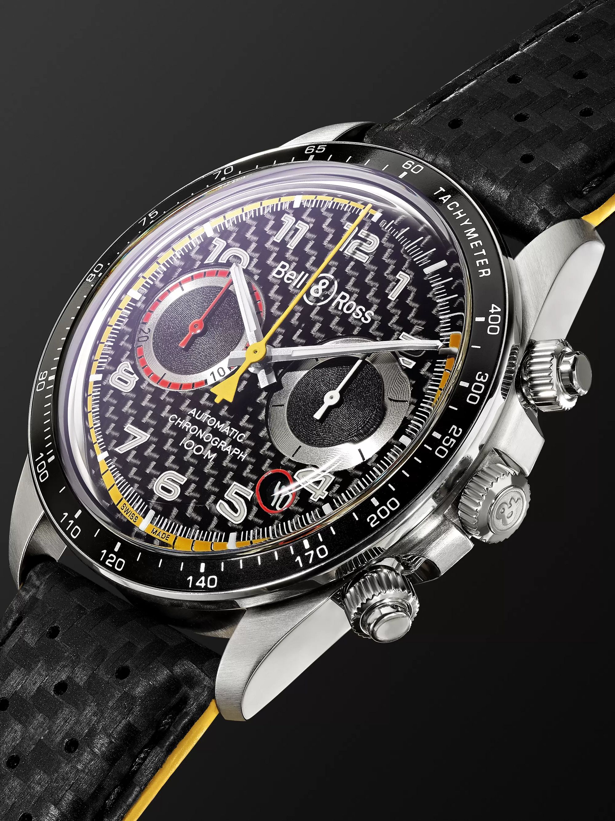 BELL & ROSS BR V2-94 R.S.18 Renault Limited Edition Automatic Chronograph 41mm Stainless Steel and Leather Watch, Ref. No. BR0392-D-BL-BR/SCA