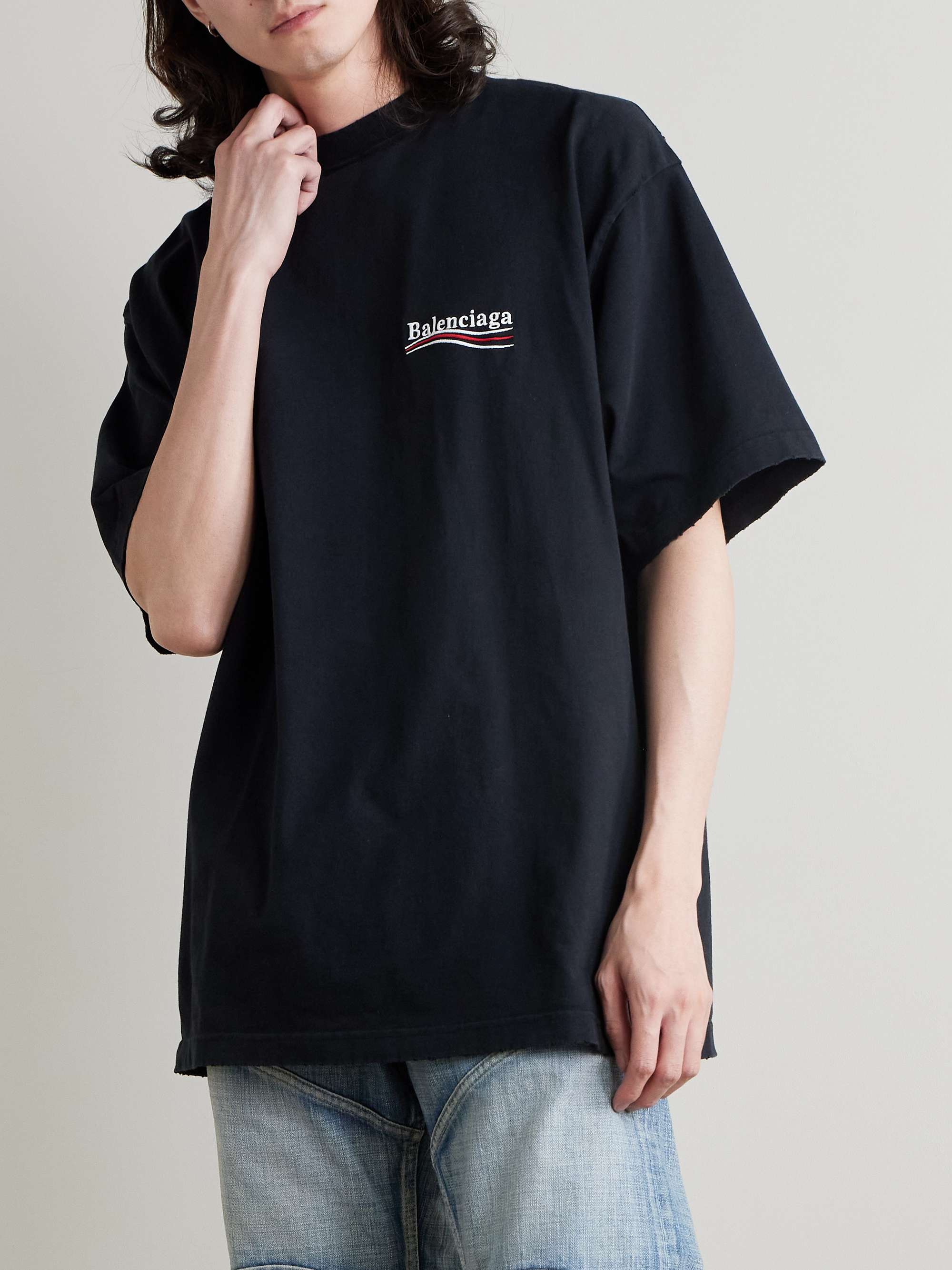 BALENCIAGA Oversized Logo-Embroidered Cotton-Jersey T-Shirt