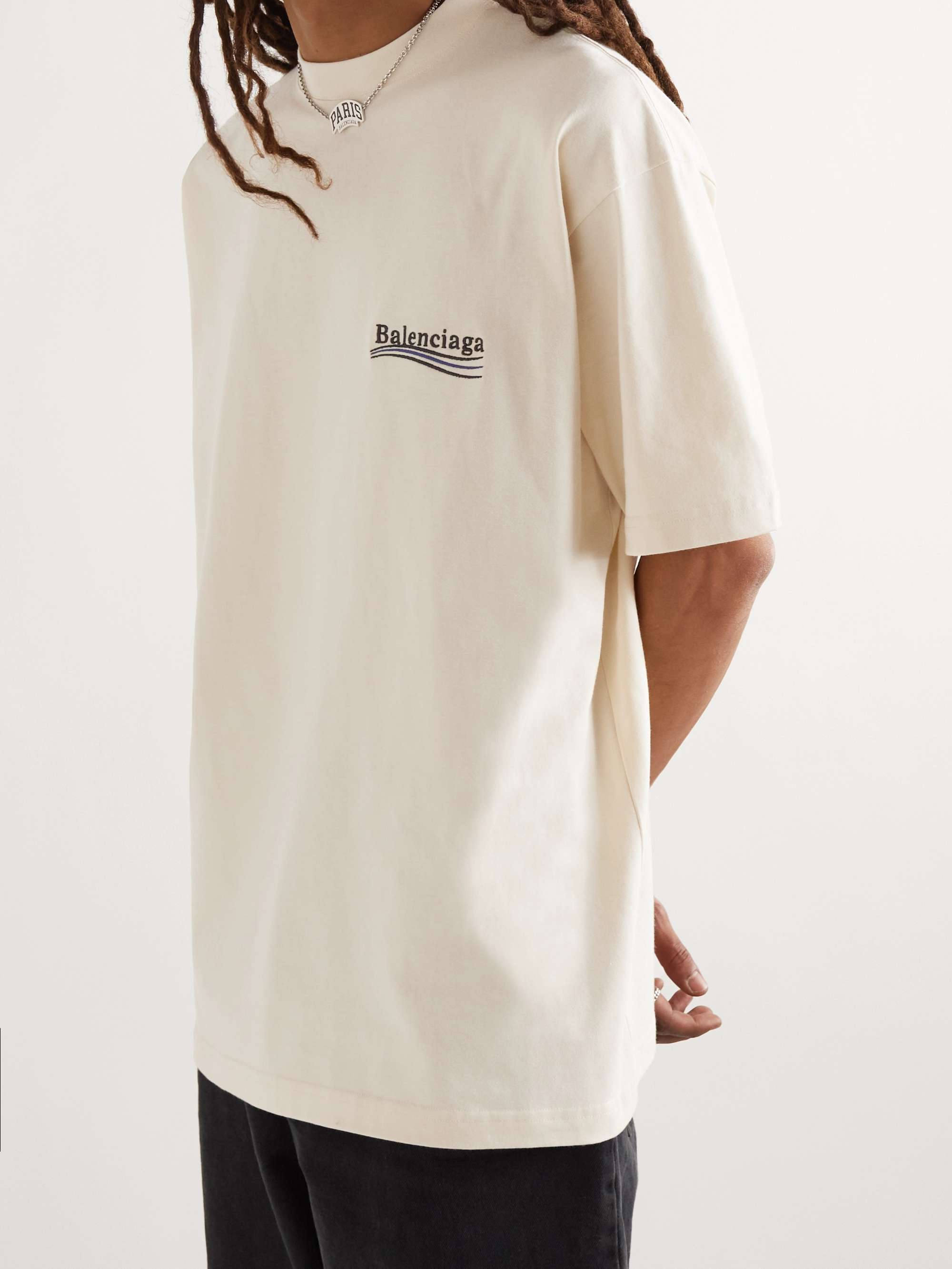 BALENCIAGA Oversized Logo-Embroidered Cotton-Jersey T-Shirt