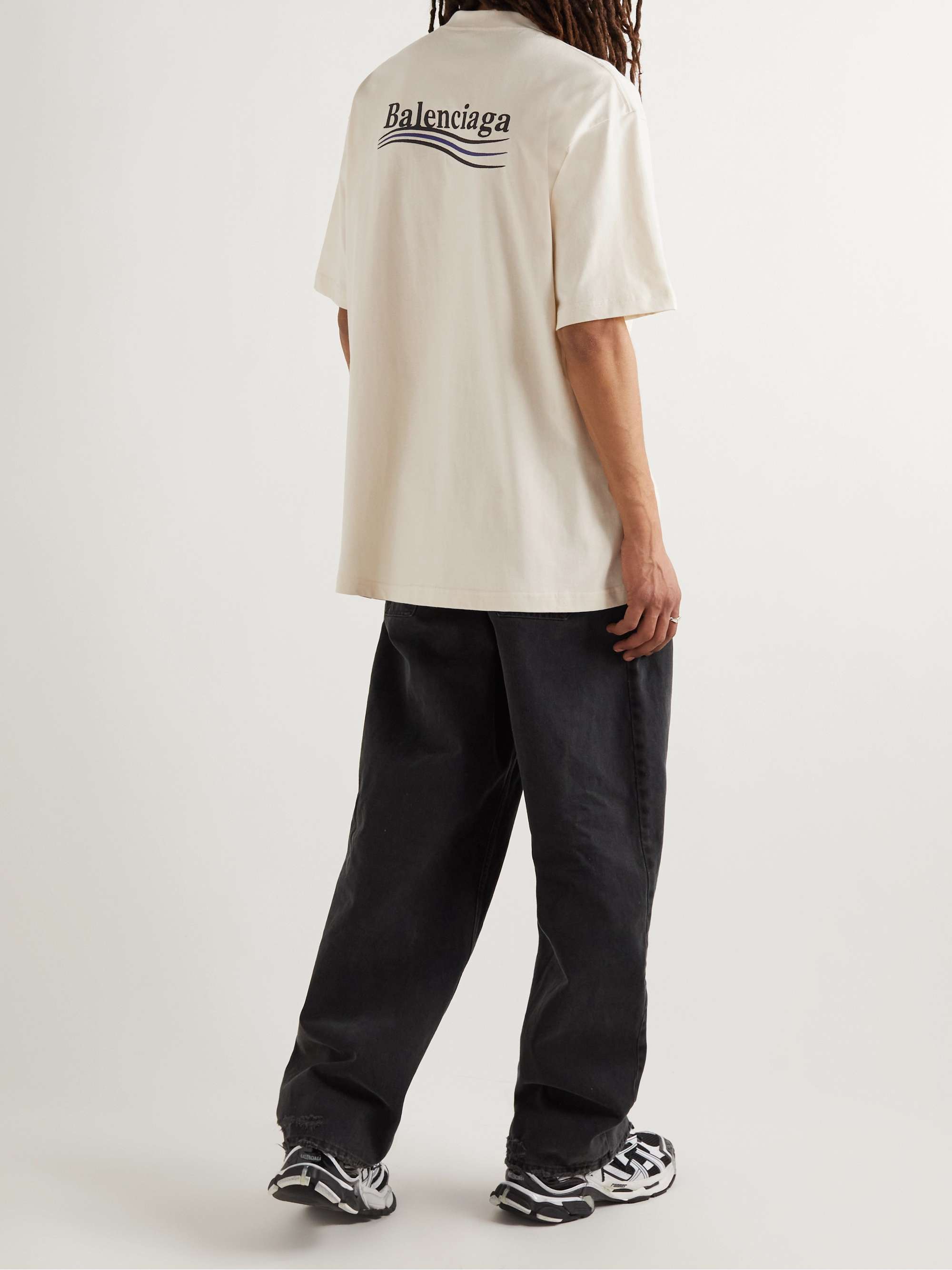 BALENCIAGA Oversized Logo-Embroidered Cotton-Jersey T-Shirt for