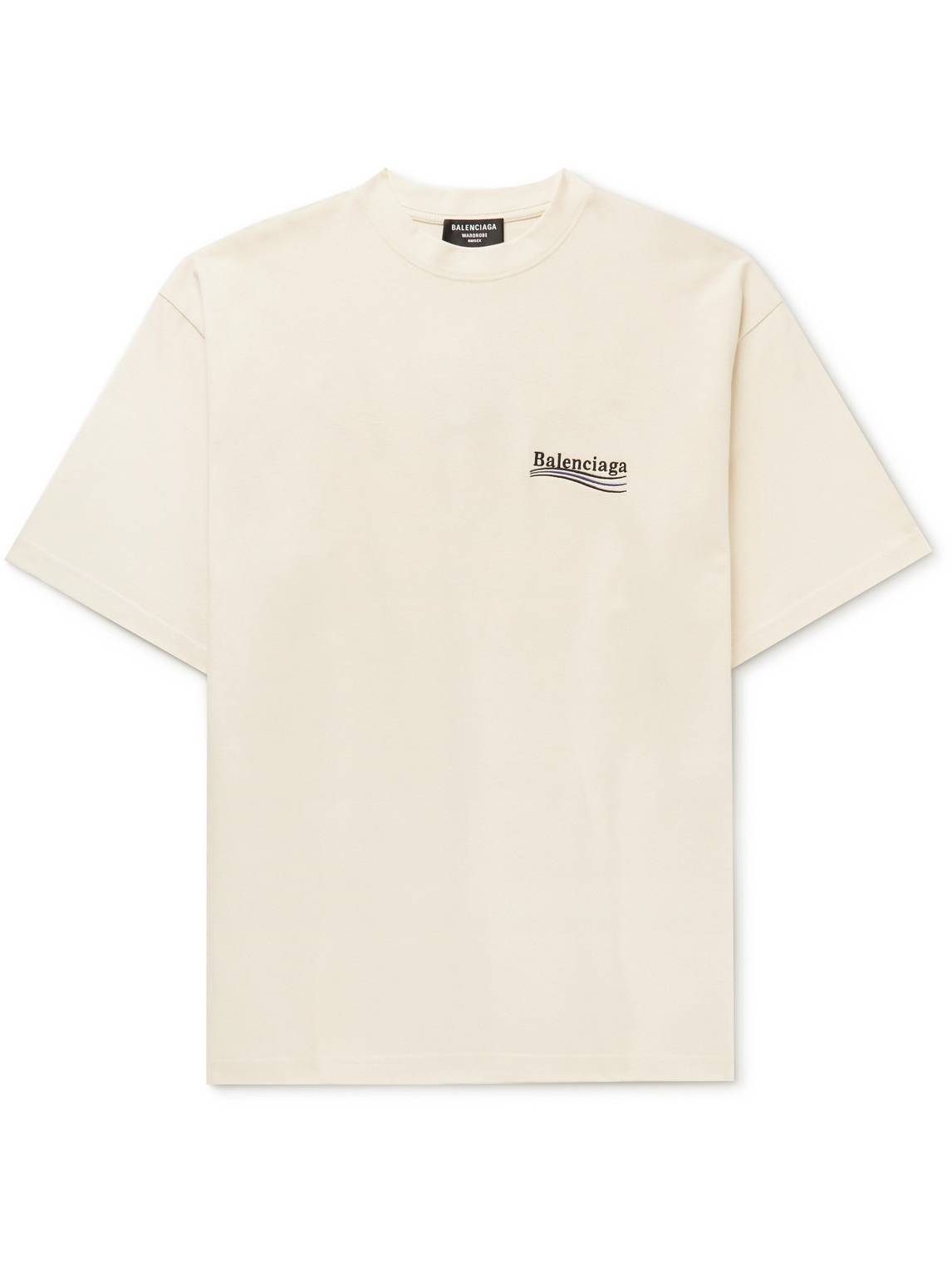 Balenciaga Oversized Logo-embroidered Cotton-jersey T-shirt In Neutrals
