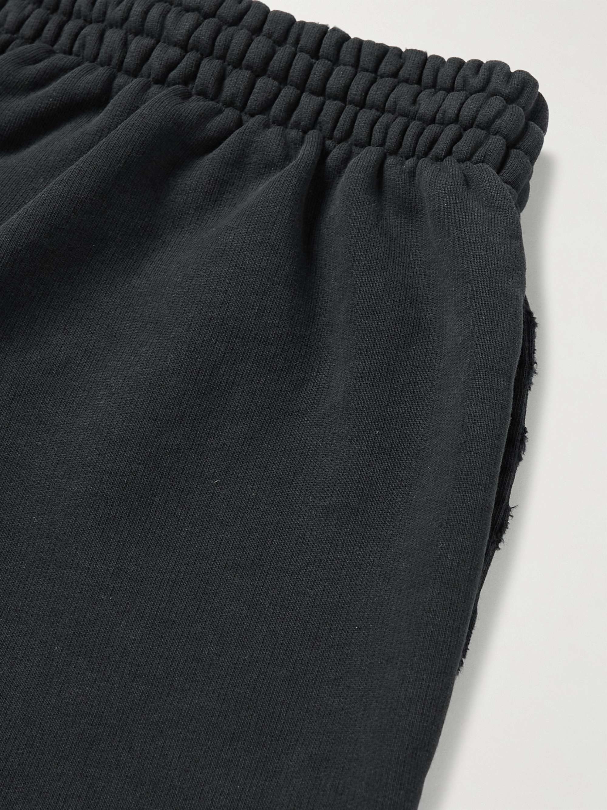 BALENCIAGA Wide-Leg Logo-Embroidered Distressed Cotton-Jersey Shorts