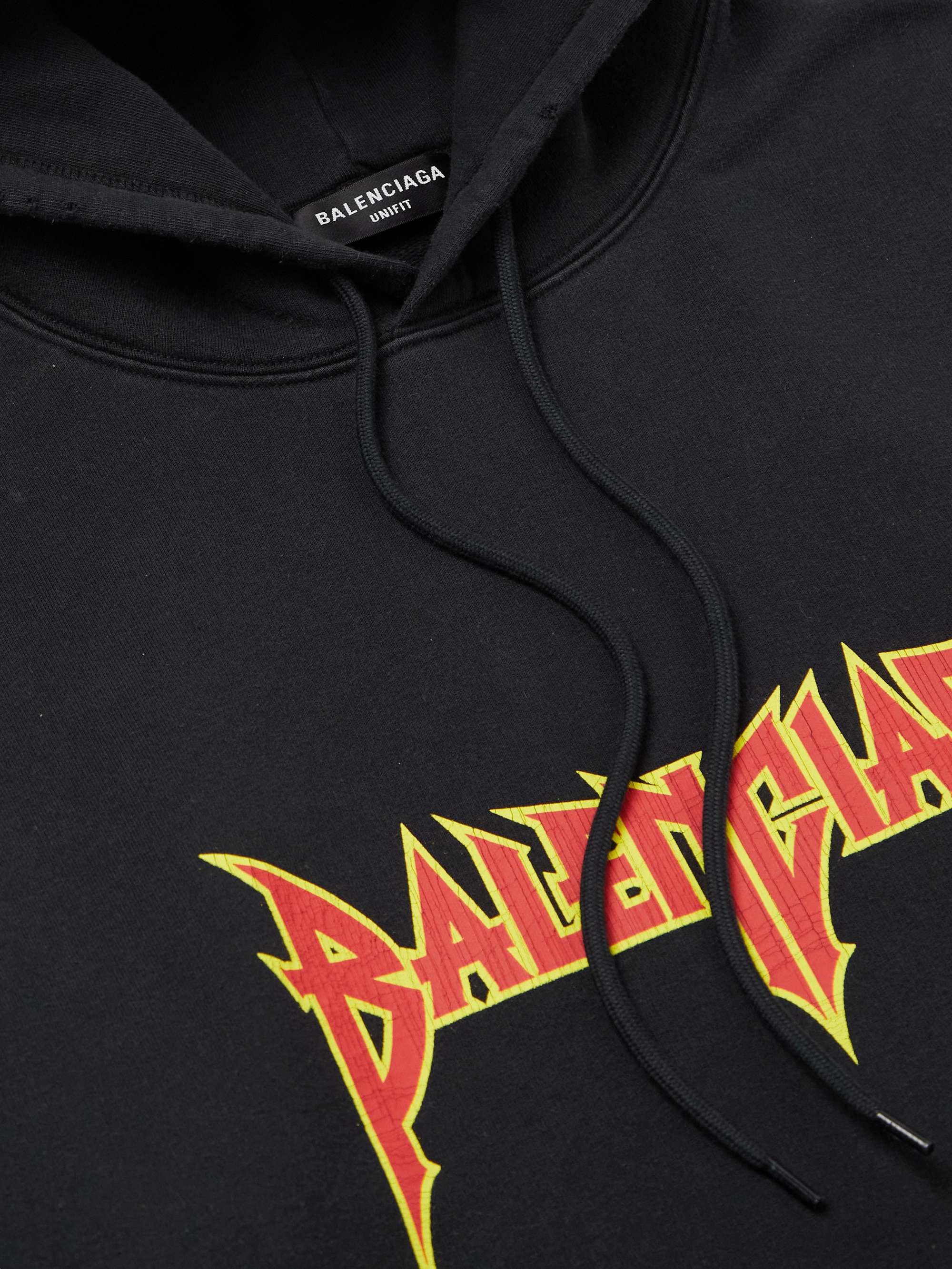 BALENCIAGA Logo-Print Distressed Cotton-Jersey Hoodie