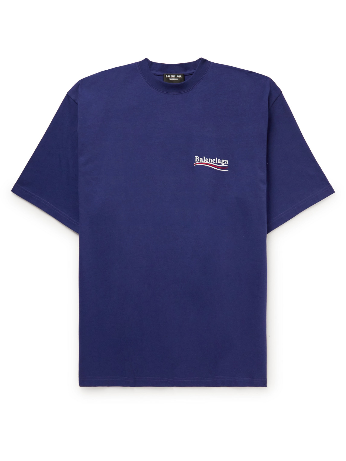 Shop Balenciaga Oversized Logo-embroidered Cotton-jersey T-shirt In Blue