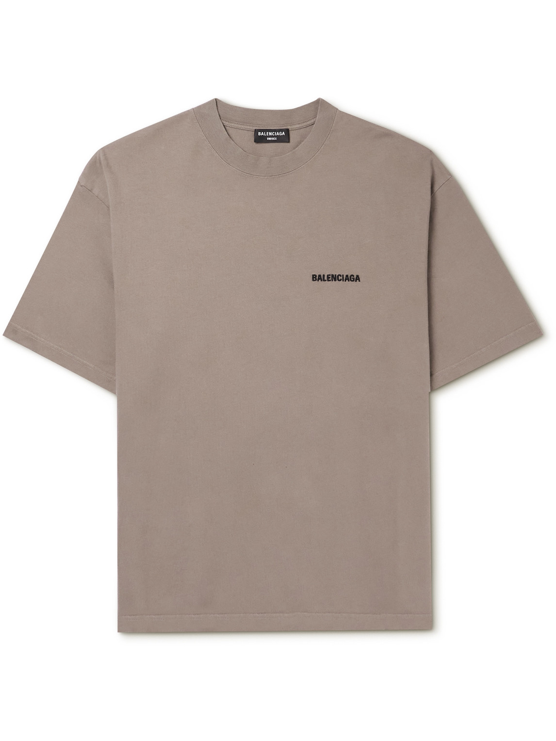 Balenciaga Logo-embroidered Cotton-jersey T-shirt In Neutrals