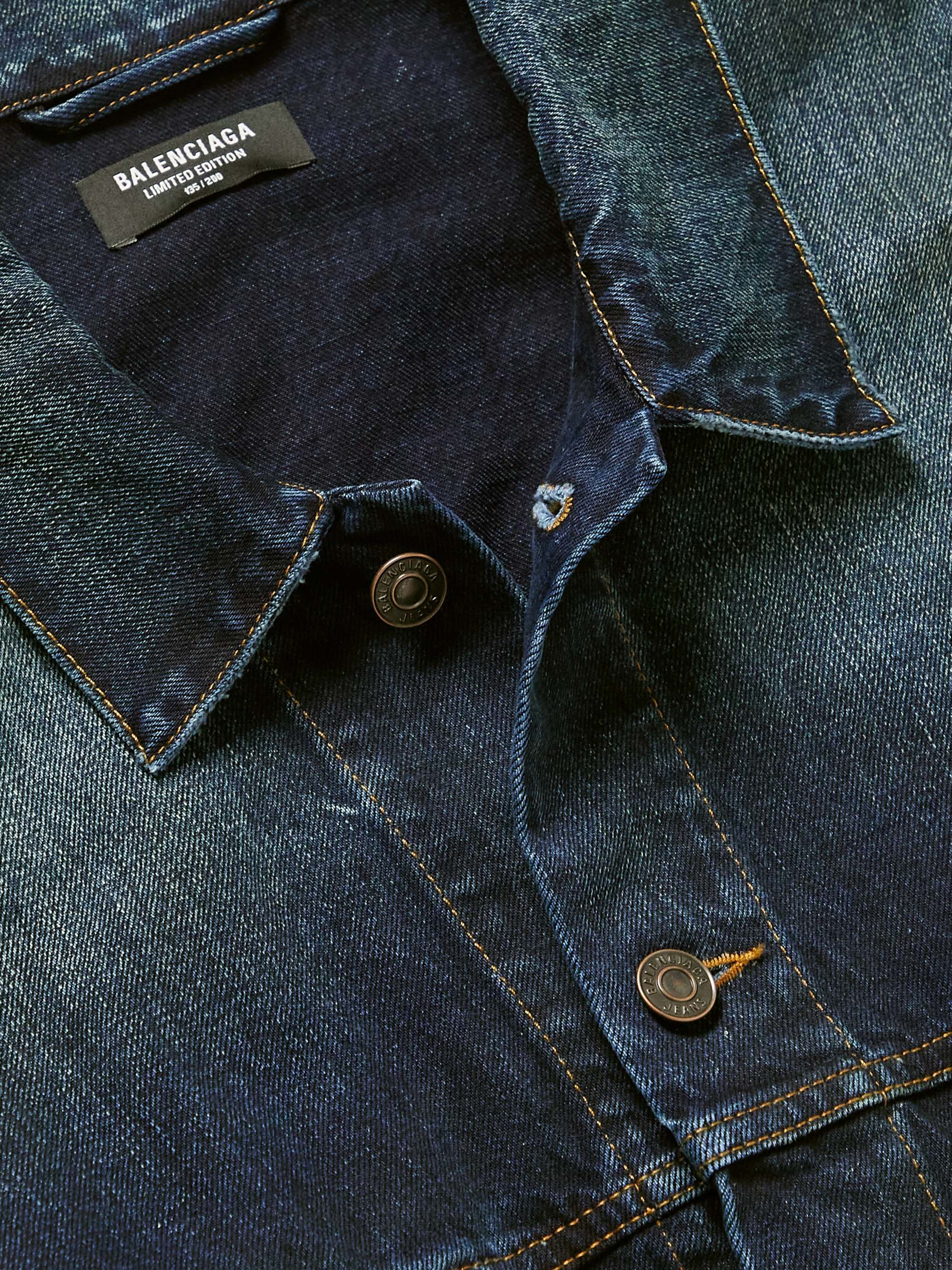 BALENCIAGA Logo-Embroidered Distressed Denim Jacket