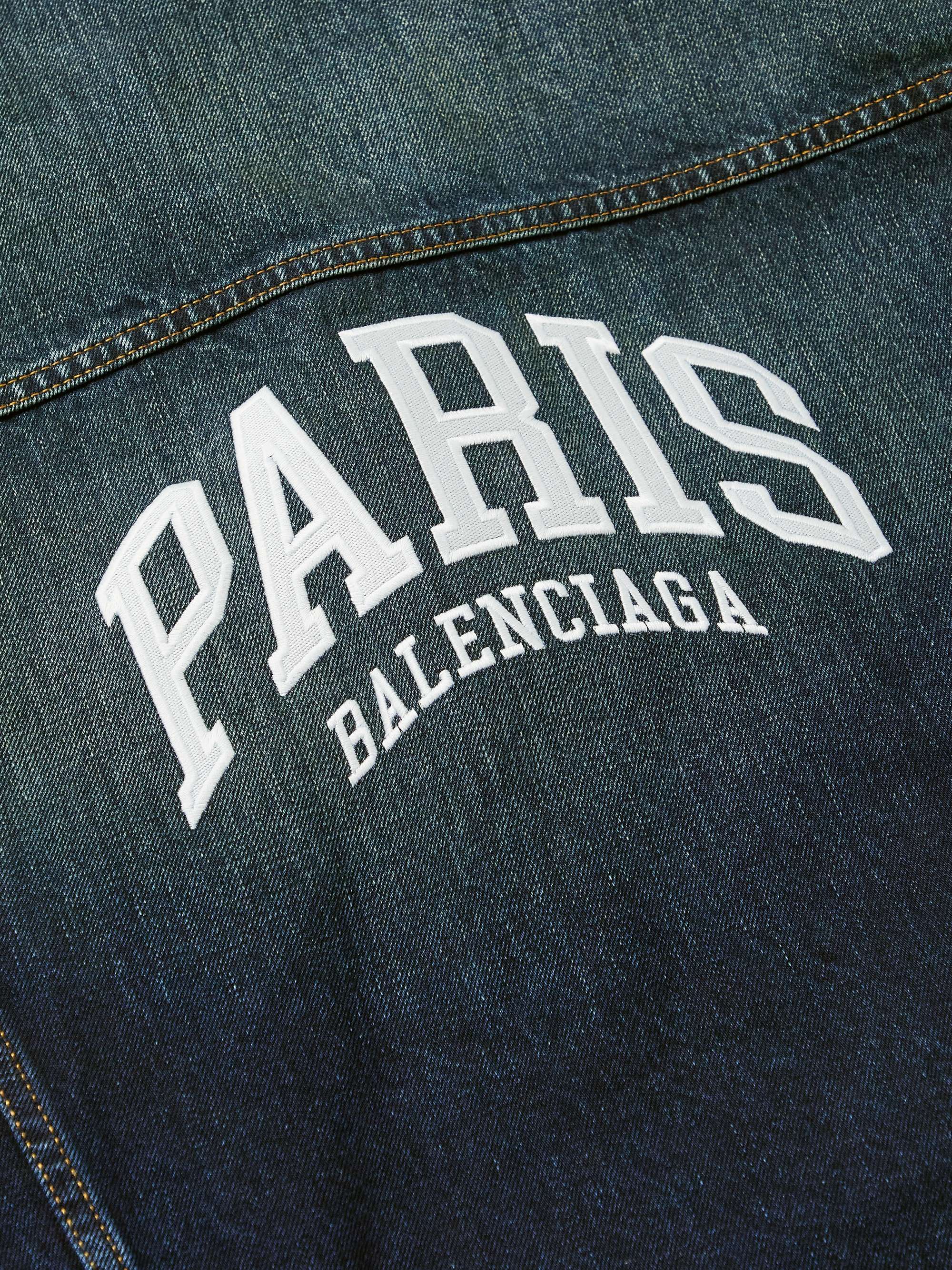 BALENCIAGA Logo-Embroidered Distressed Denim Jacket