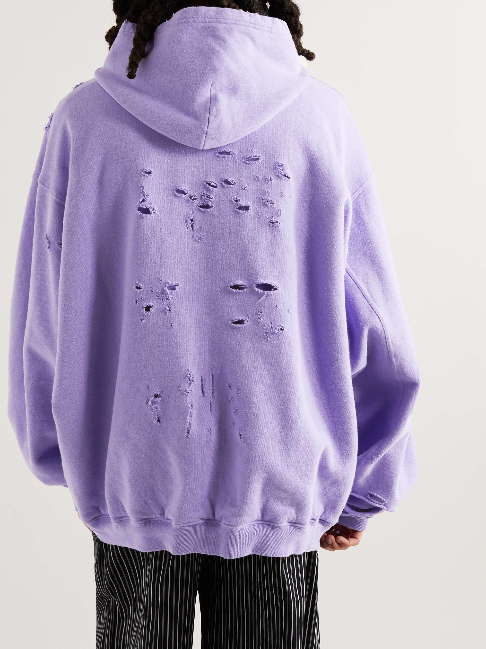 Oversized Distressed Logo-Print Cotton-Jersey Hoodie