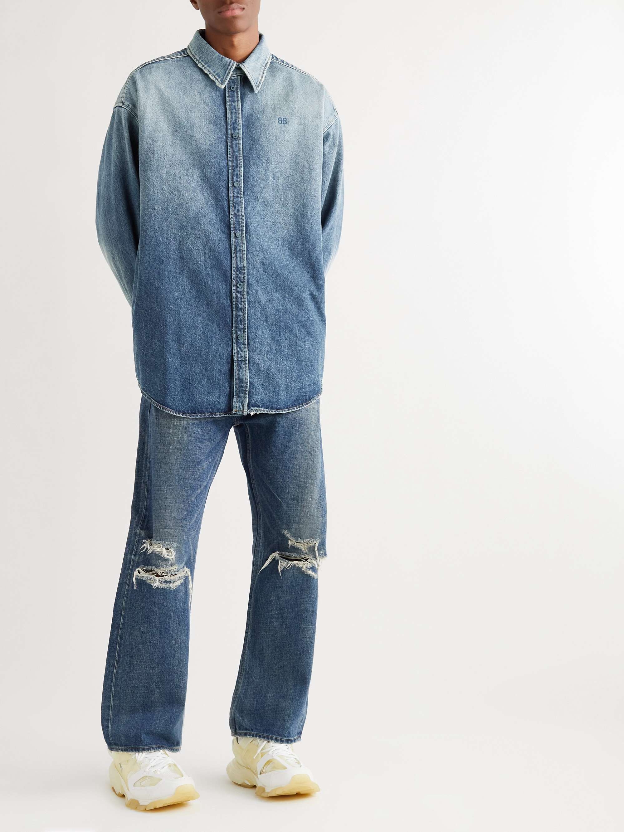 Balenciaga Destroyed Denim Shirt 2021ss-eastgate.mk