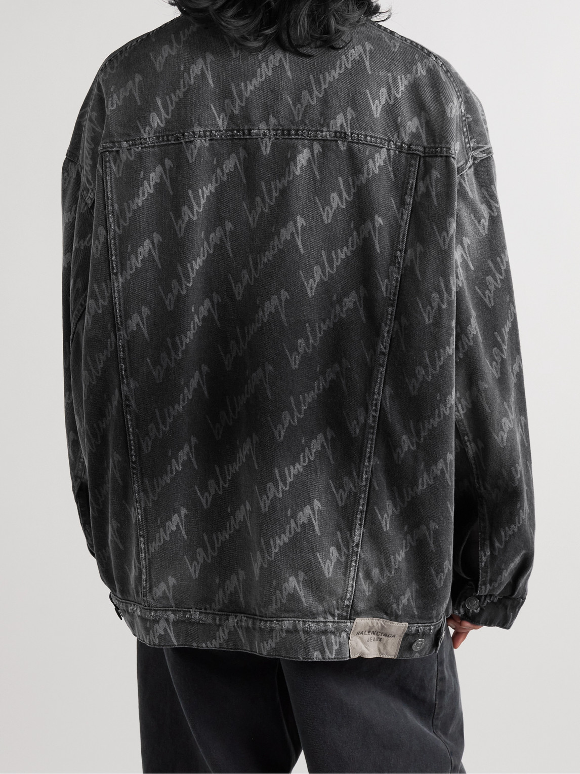 Shop Balenciaga Oversized Logo-print Denim Jacket In Black