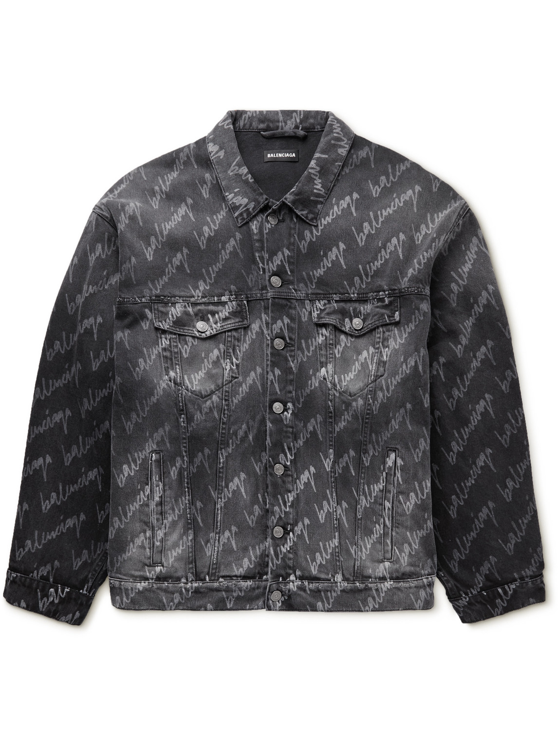 Shop Balenciaga Oversized Logo-print Denim Jacket In Black