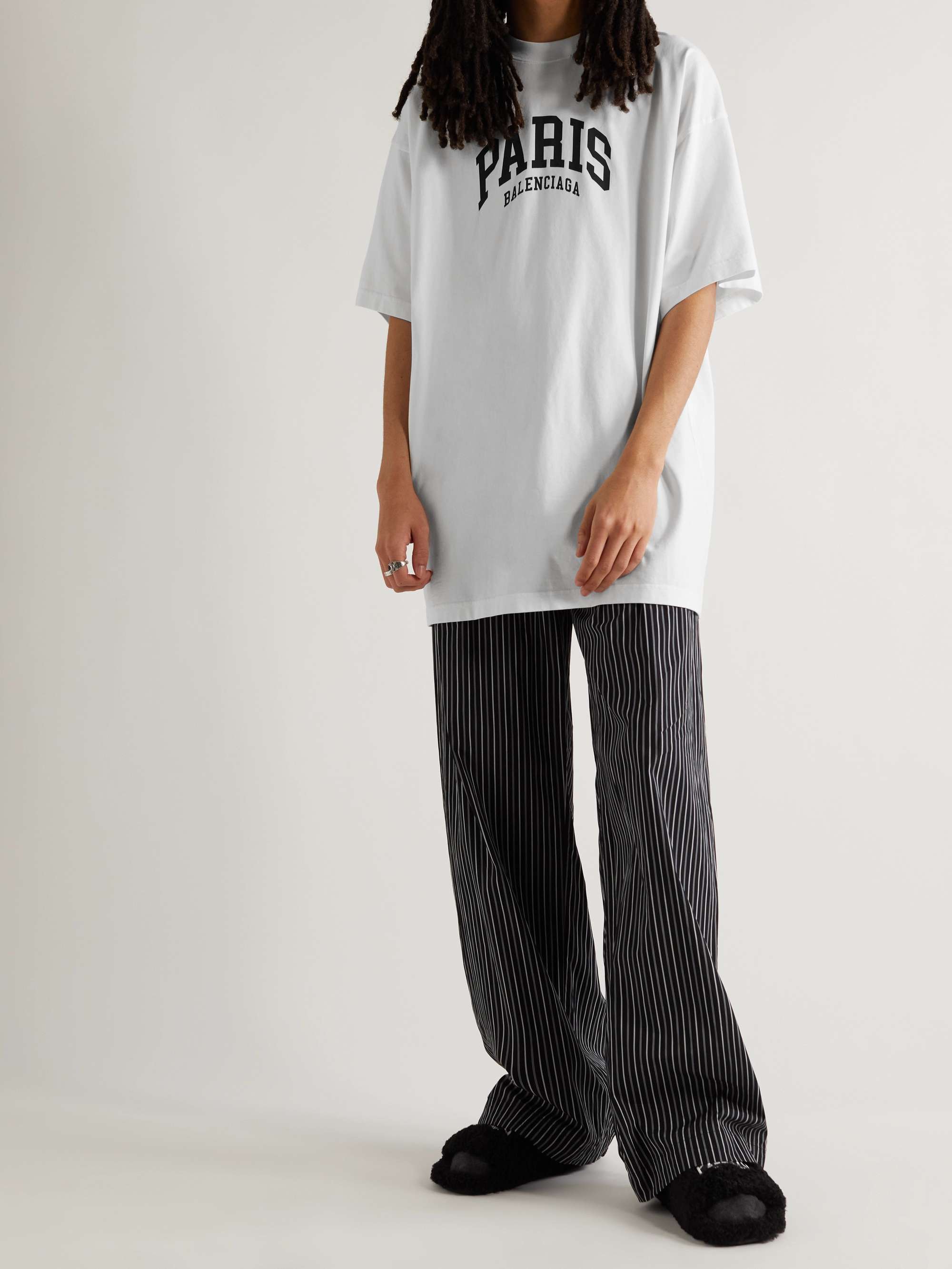 Balenciaga - Men - Adidas Oversized Striped logo-print Cotton-jersey T-Shirt Black - 1