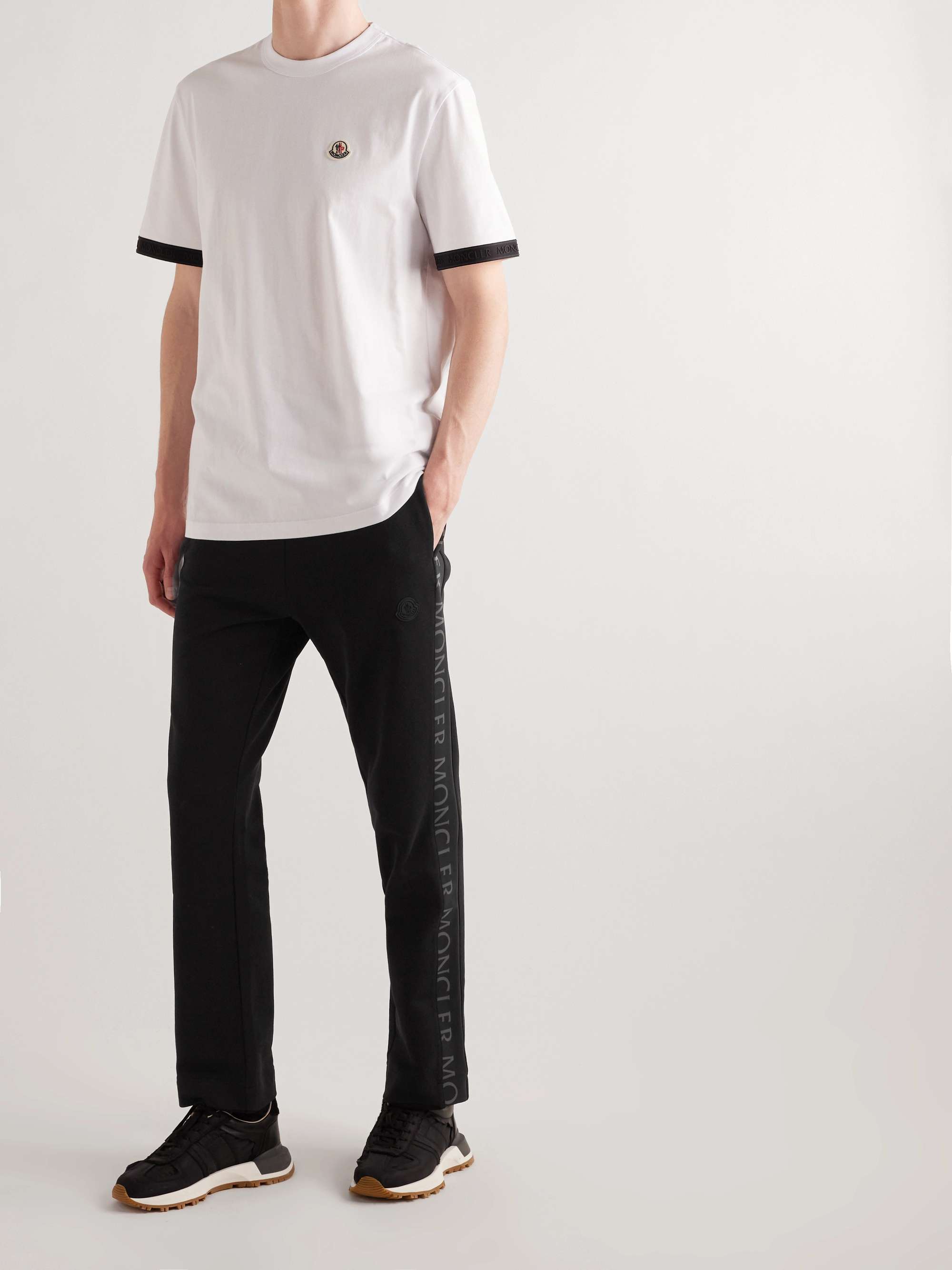 MONCLER Slim-Fit Logo-Print Shell-Trimmed Cotton-Jersey Sweatpants