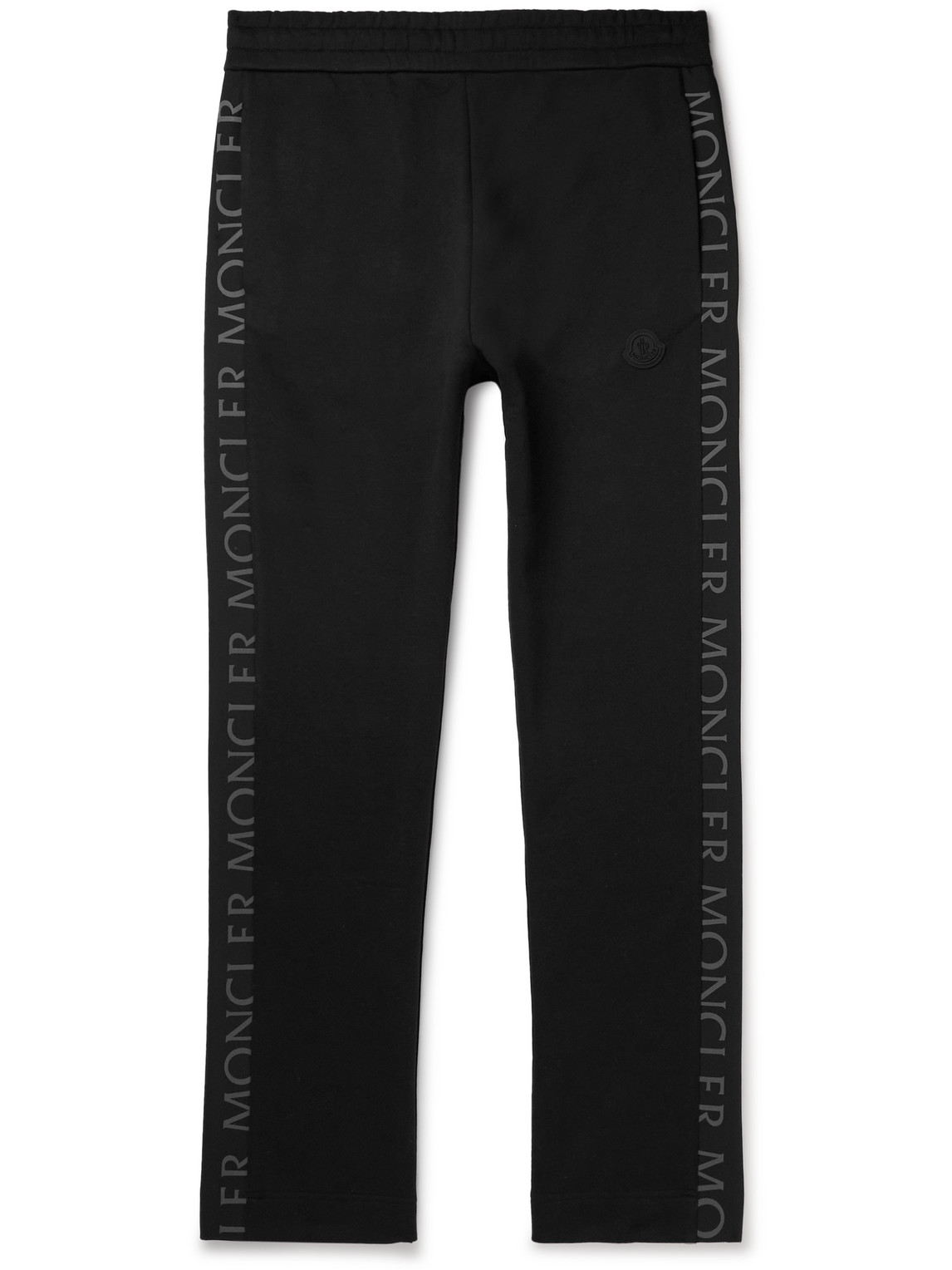 Moncler Slim-fit Logo-print Shell-trimmed Cotton-jersey Sweatpants In Black