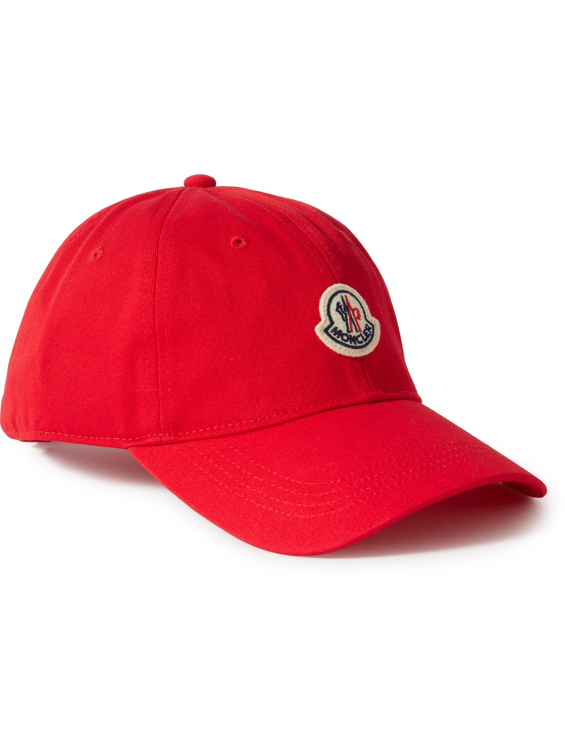 Shop Moncler Logo-appliquéd Cotton-twill Baseball Cap In Red