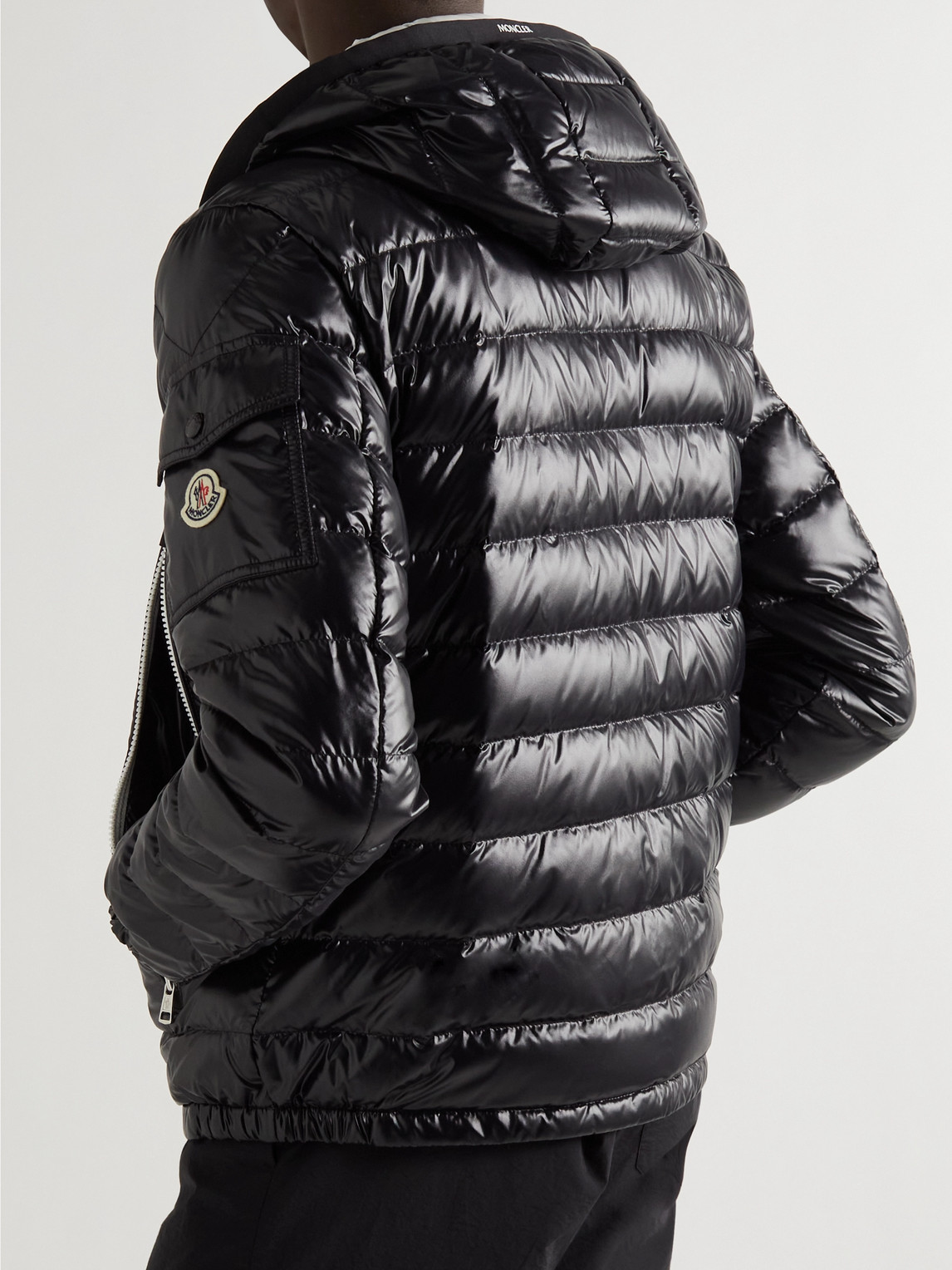 Shop Moncler Galion Logo-appliquéd Quilted Glossed-shell Hooded Down Jacket In Black