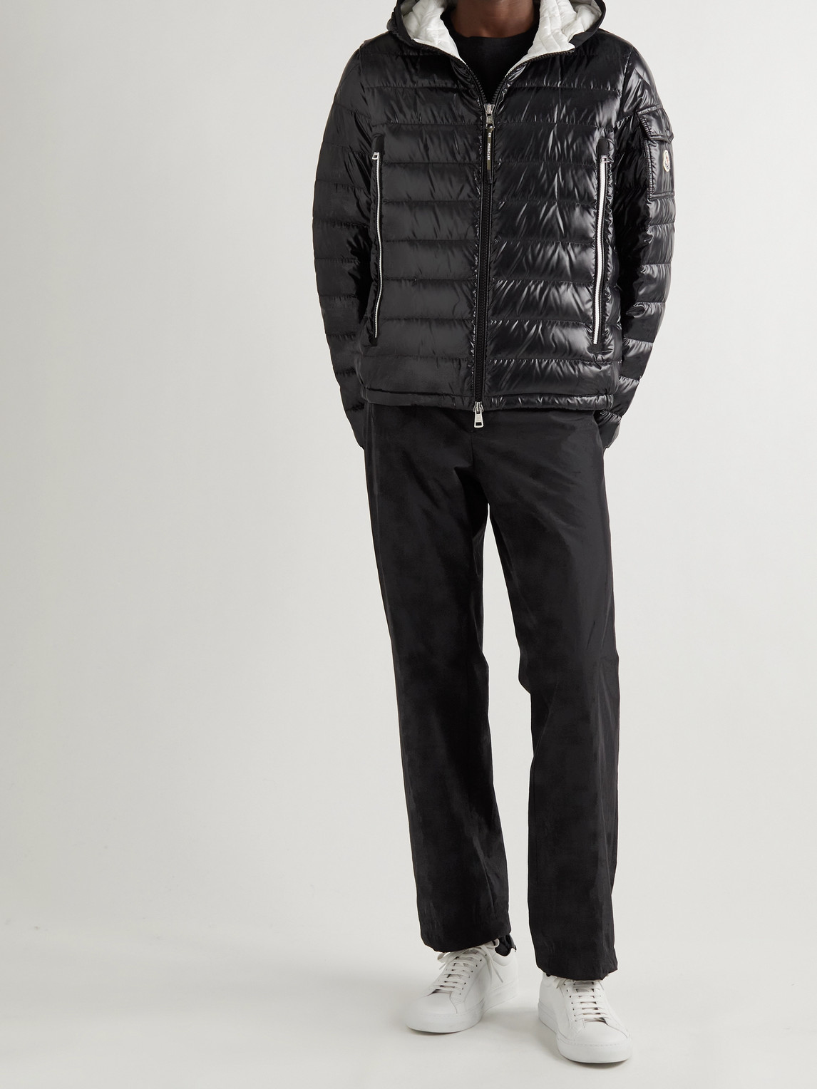 Shop Moncler Galion Logo-appliquéd Quilted Glossed-shell Hooded Down Jacket In Black