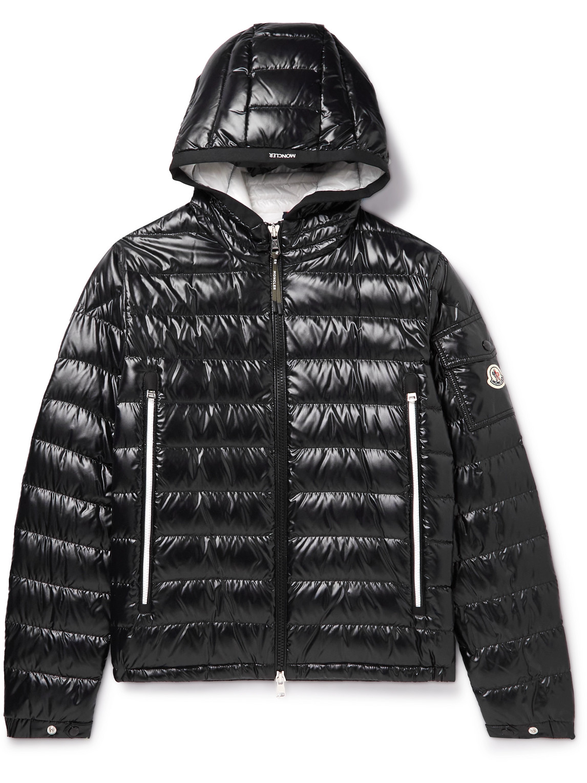 Shop Moncler Galion Logo-appliquéd Quilted Glossed-shell Hooded Down Jacket In Black