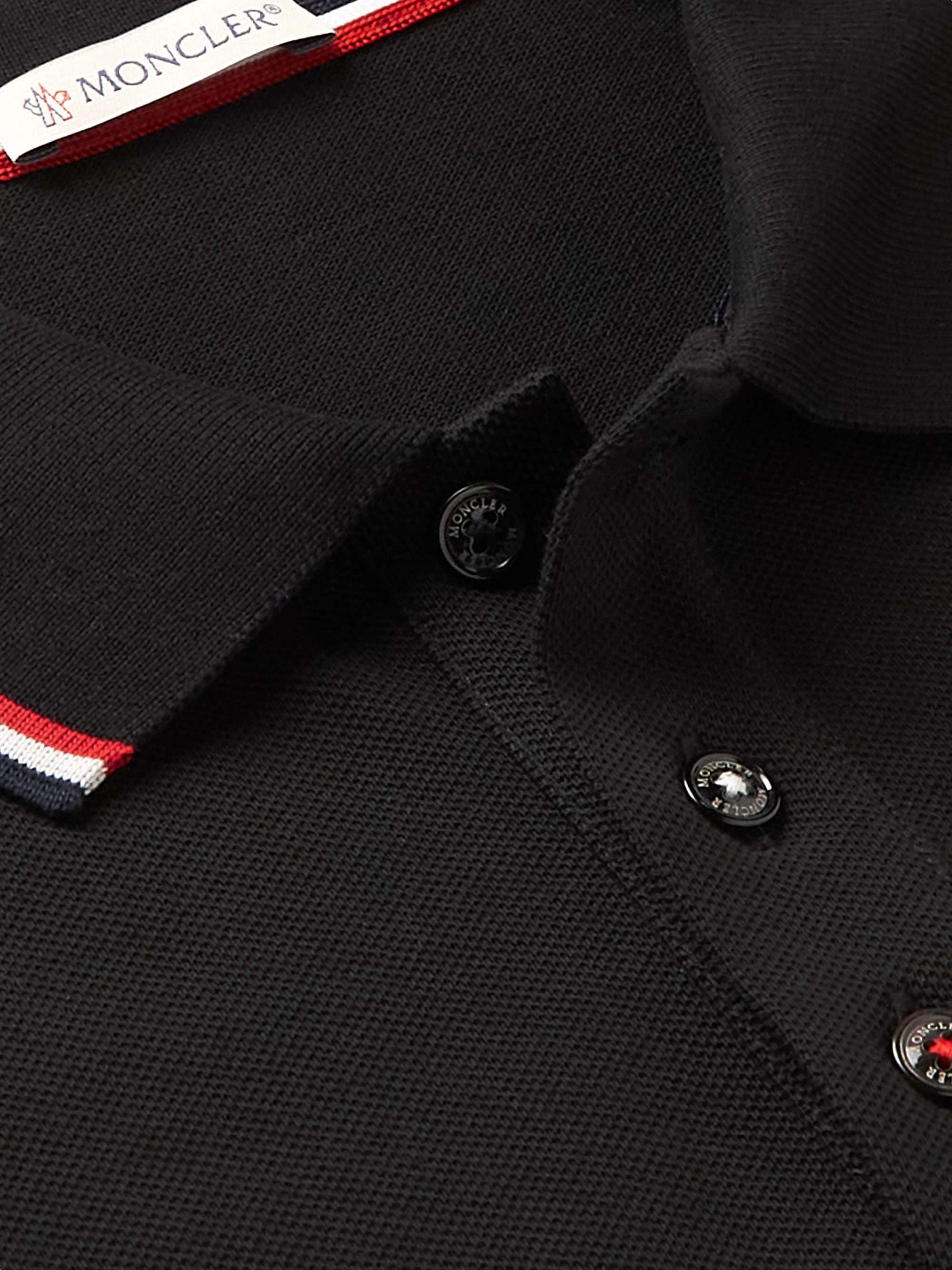 MONCLER 로고 아플리케 스트라이프 코튼 피케 폴로 셔츠