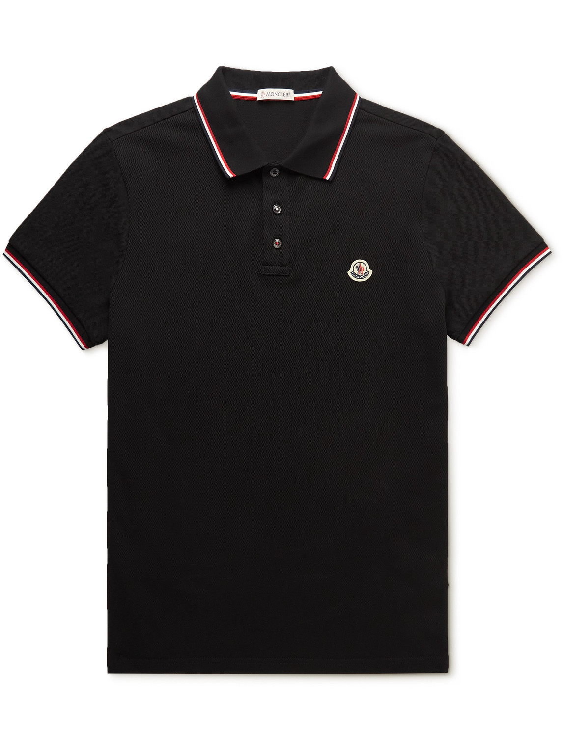 Moncler Logo-appliquéd Striped Cotton-piqué Polo Shirt In Black