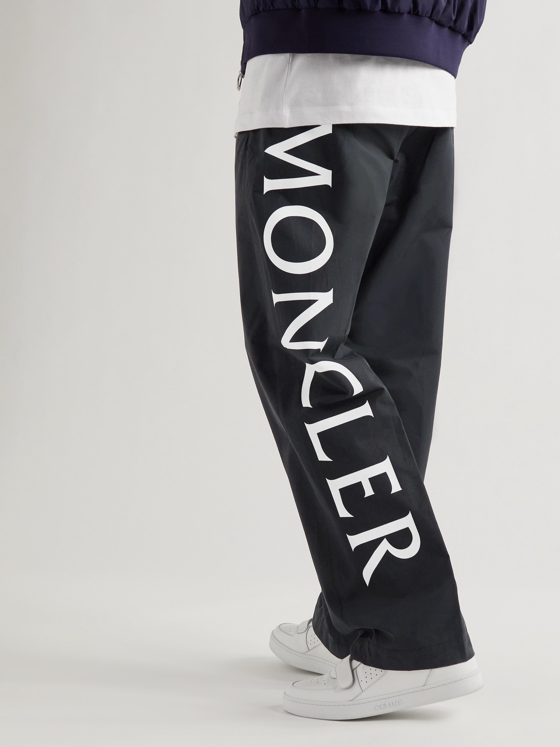 Shop Moncler Straight-leg Logo-print Cotton-blend Shell Track Pants In Blue