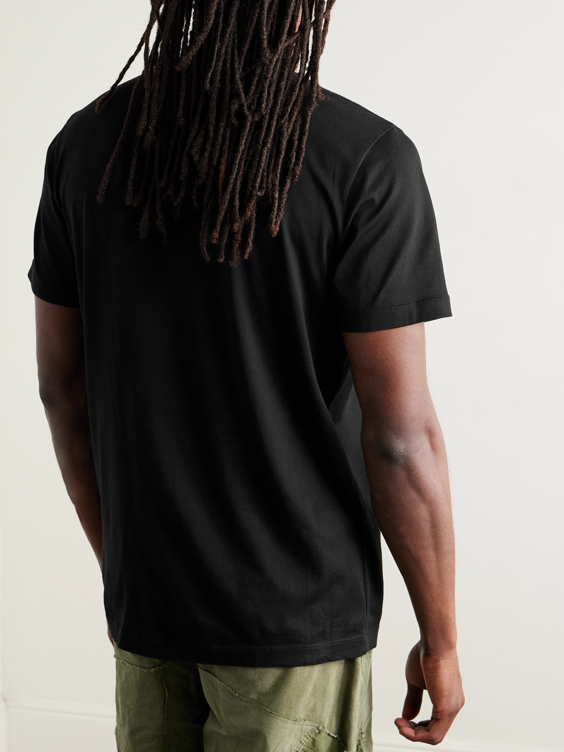 Moncler Jersey T-shirt With Nylon Pocket In Black