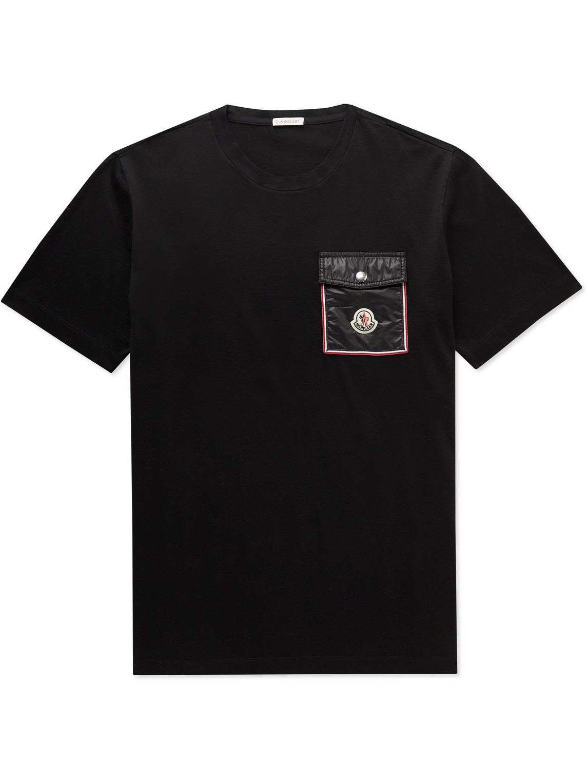 Shop Moncler Logo-appliquéd Shell-trimmed Cotton-jersey T-shirt In Black