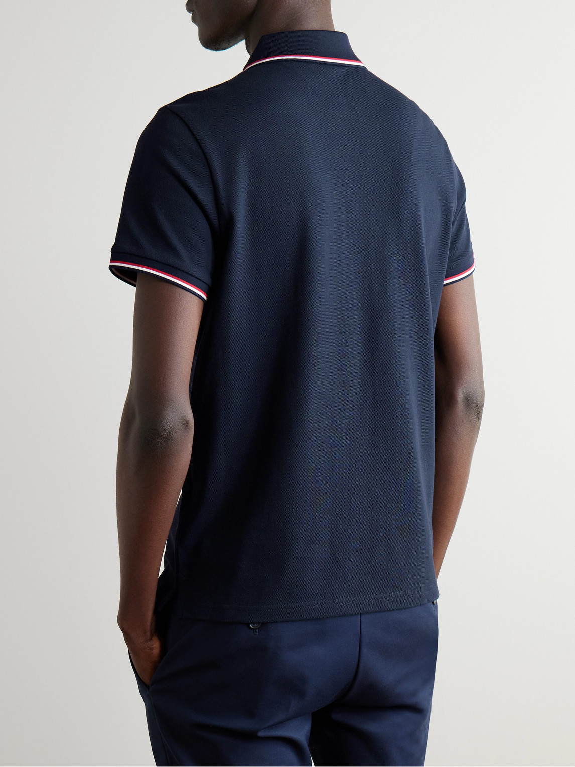 Shop Moncler Logo-appliquéd Striped Cotton-piqué Polo Shirt In Blue